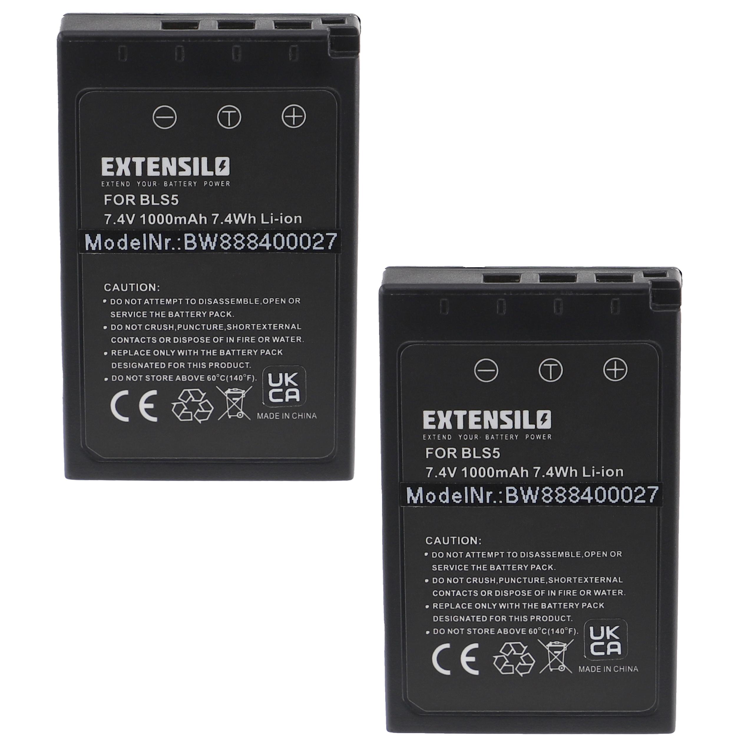 Batteries (2x pièces) remplace Olympus PS-BLS5, BLS50, BLS-5, BLS-50 pour appareil photo - 1000mAh 7,4V Li-ion