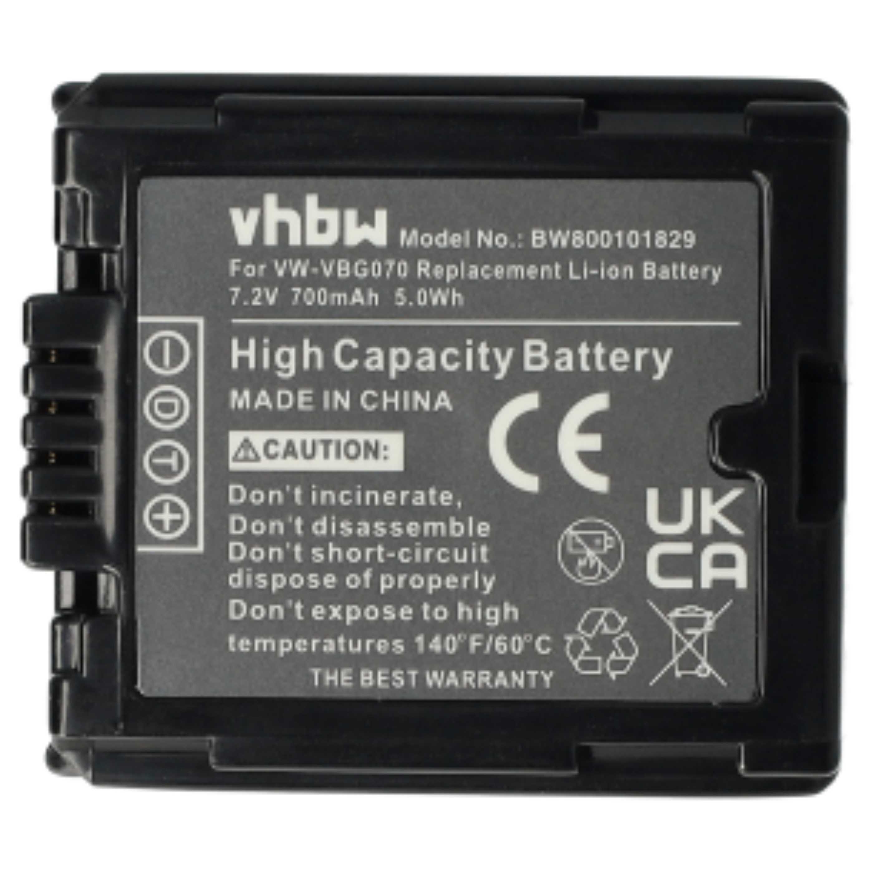 Videocamera 3x Battery replaces Panasonic VW-VBG070, DMW-BLA13E, DMW-BLA13, VW-VBG130 - 700 mAh 7.2 V Li-Ion