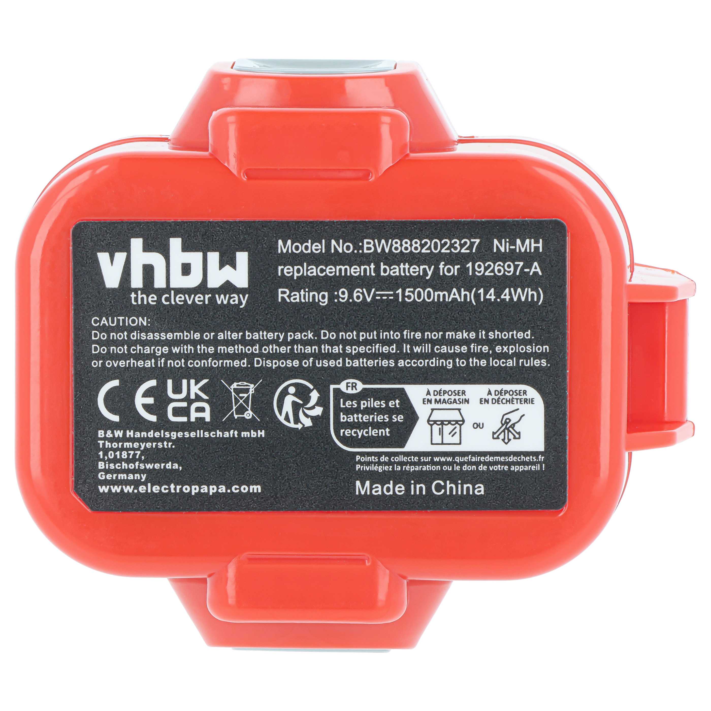 Batería para herramienta reemplaza Makita 192638-6, 192596-6, 192697-A, 192595-8 - 1500 mAh, 9,6 V, NiMH