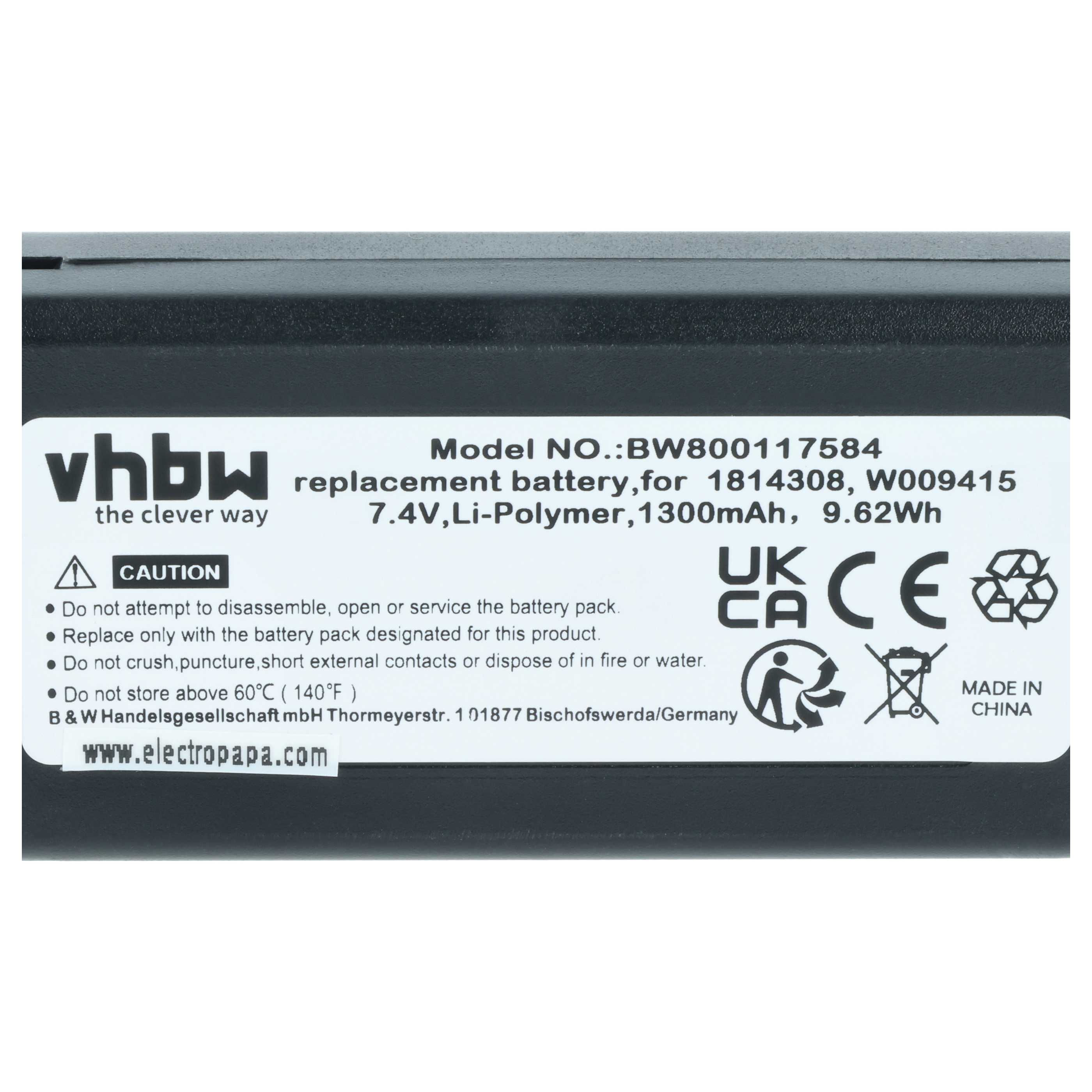 Batteria sostituisce Dymo W009415, 643463, 1814308 per stampante - 1300mAh 7,4V Li-Poly