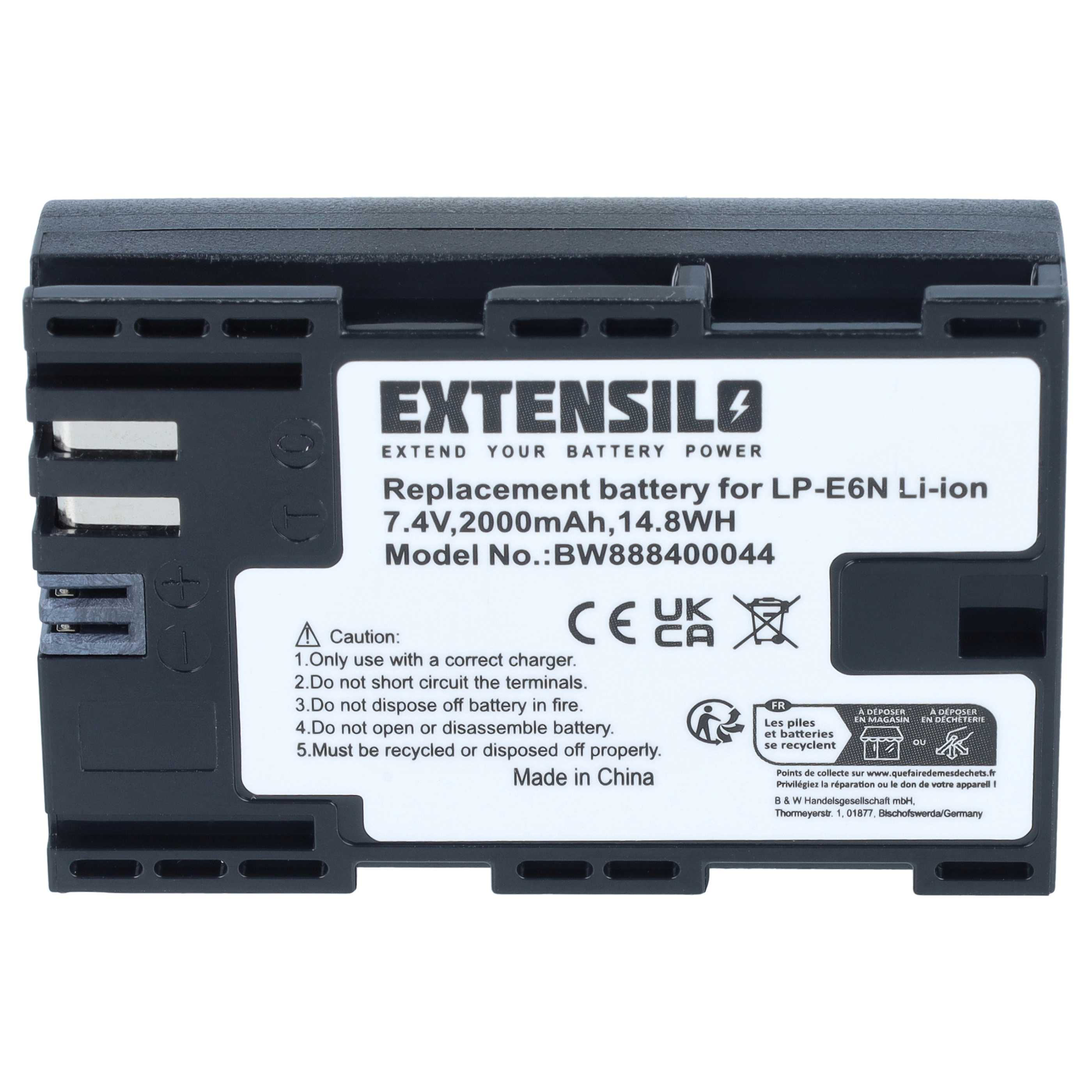 2x Battery replaces Canon LP-E6N - 2000mAh, 7.4V, Li-Ion
