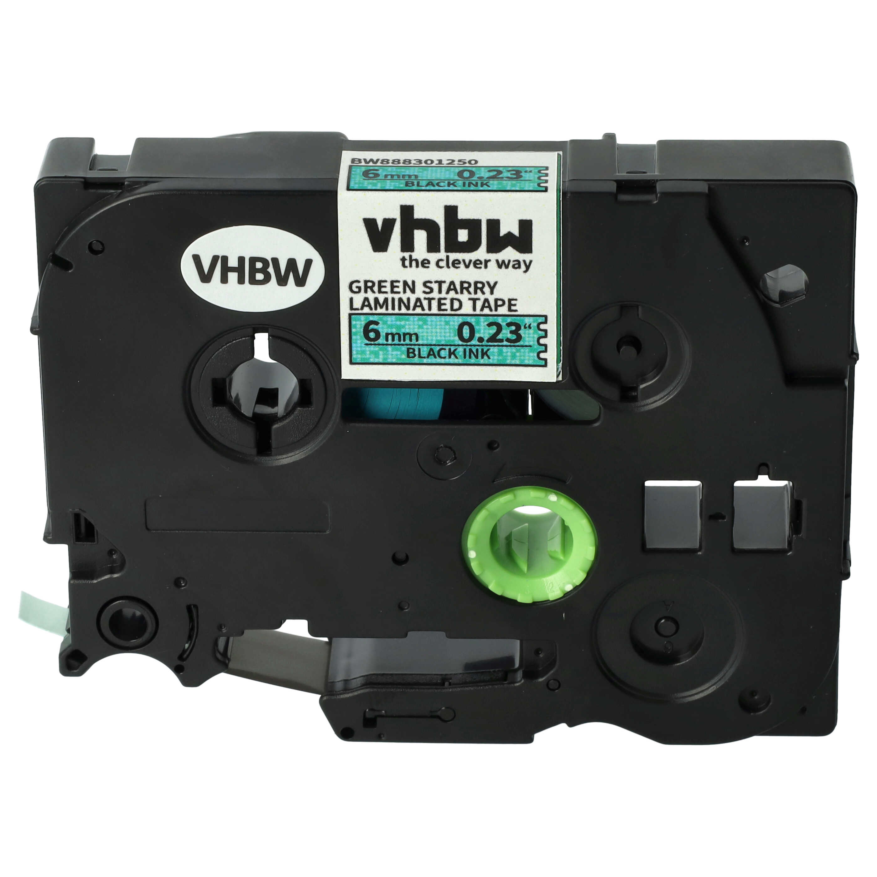 Label Tape as Replacement for Brother TZE-711L1 - 6 mm Black to Green (Glitter)
