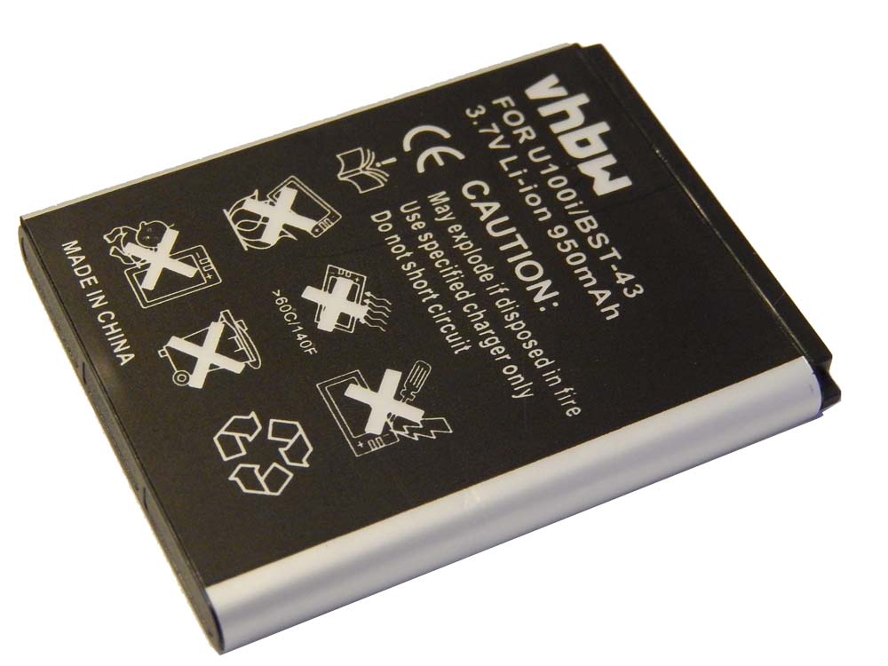 Batterie remplace Sony-Ericsson BST-43 pour téléphone portable - 950mAh, 3,7V, Li-ion