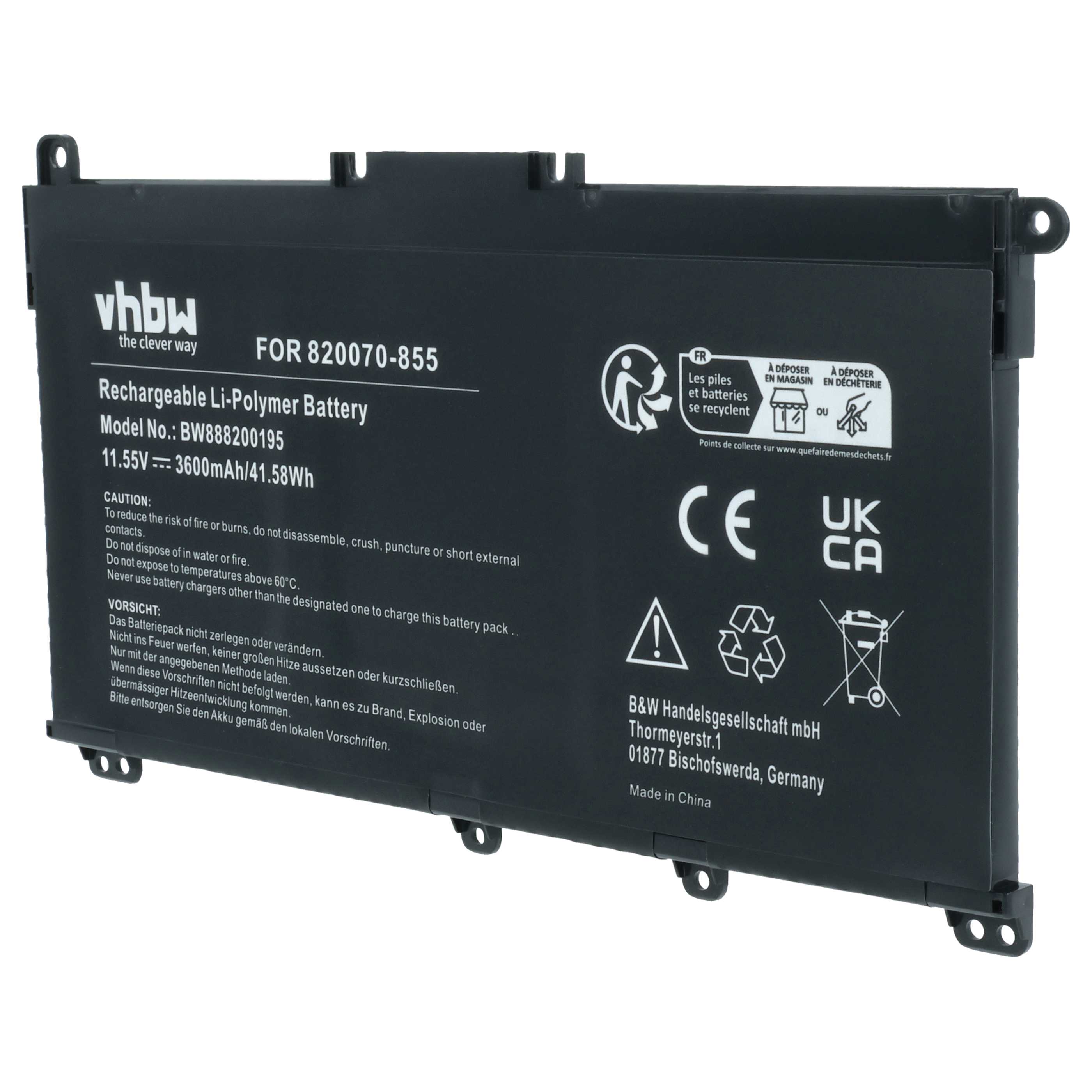 Notebook Battery Replacement for HP HSTNN-DB8S, HSTNN-DB8R, HSTNN-IB80 - 3600 mAh 11.55 V Li-Ion, black