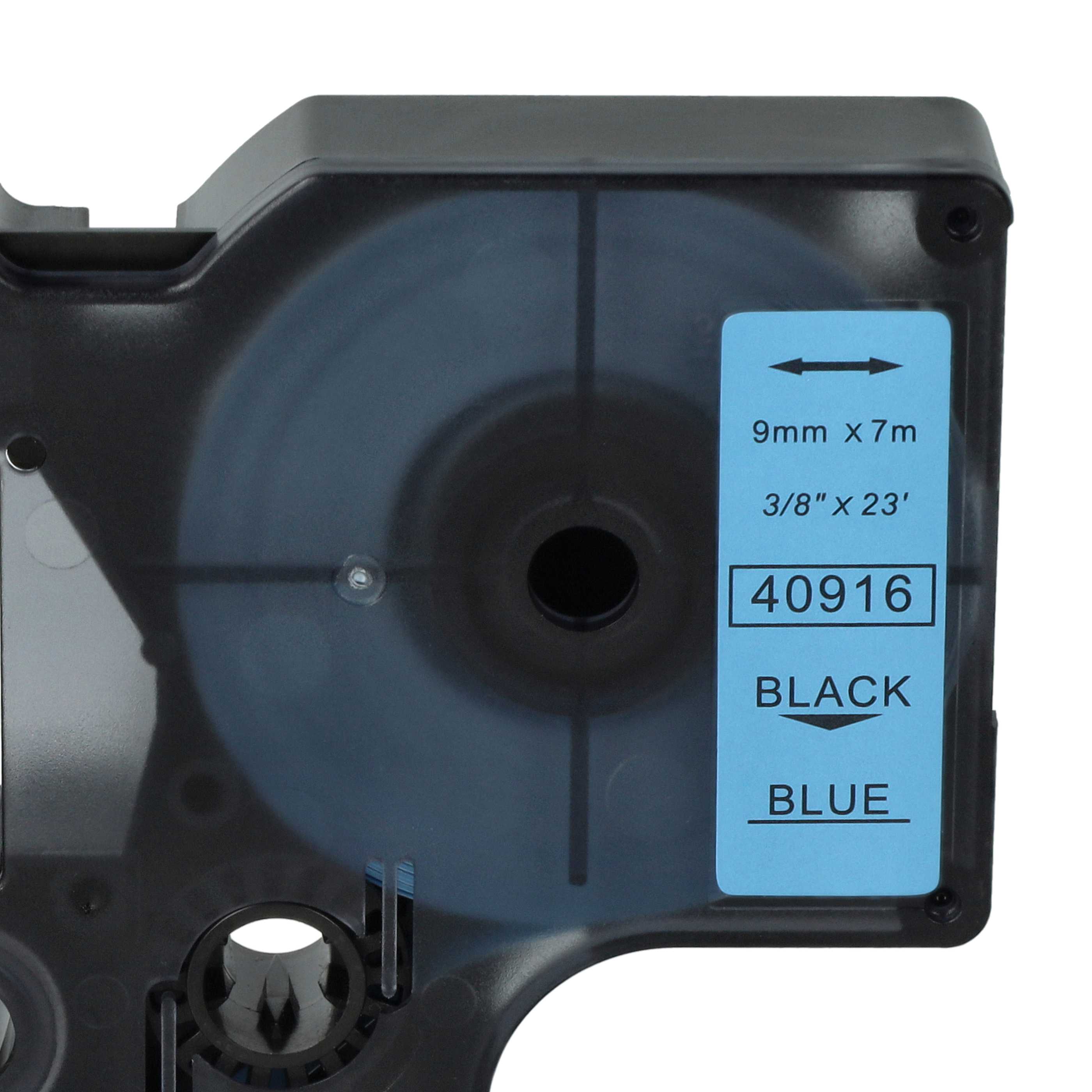 Schriftband als Ersatz für Dymo D1, 40916 - 9mm Schwarz auf Blau, Kunststoff