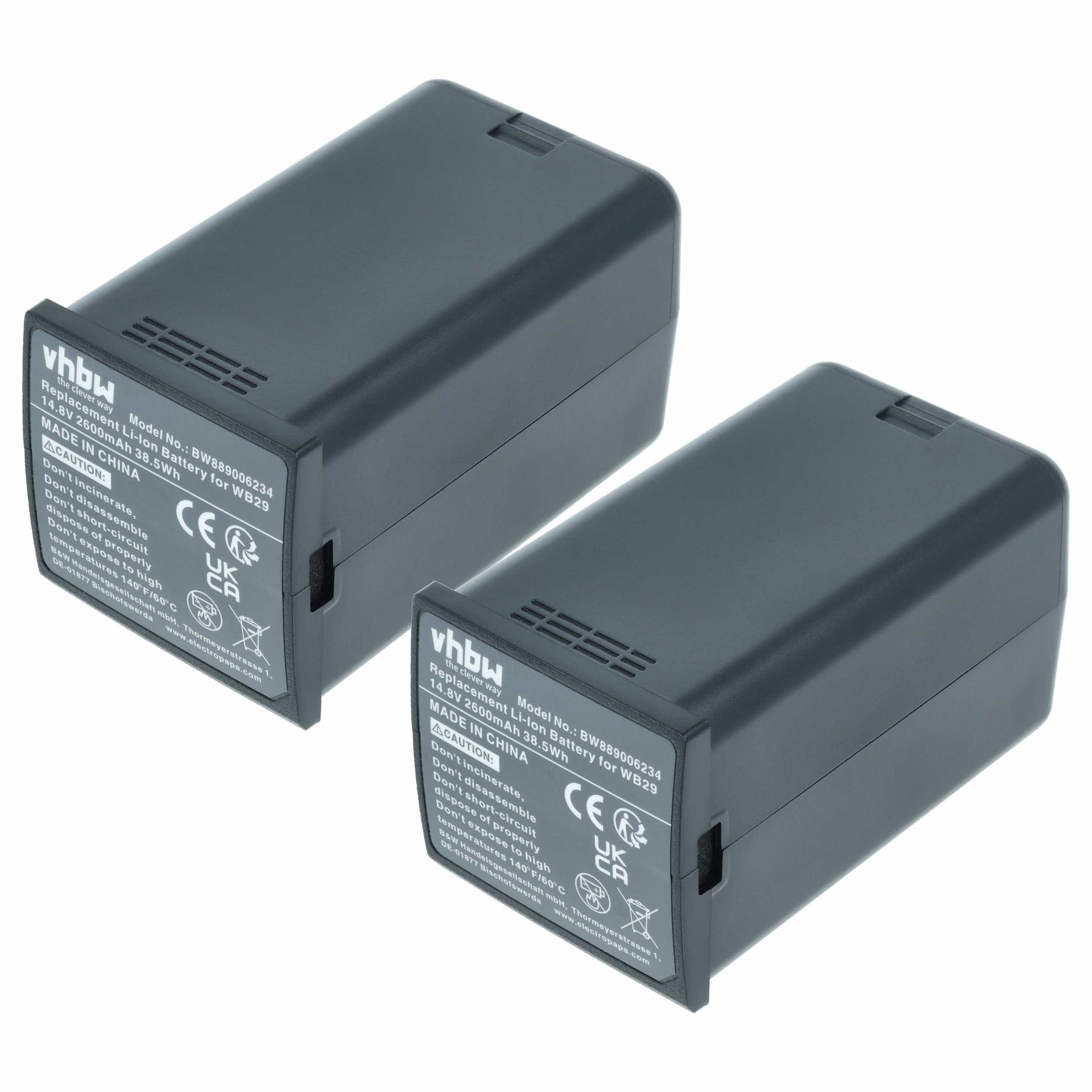 Camera Flash Unit 2x Battery replaces Godox DFB/GDWB29, WB29 - 2600 mAh 14.8 V Li-Ion