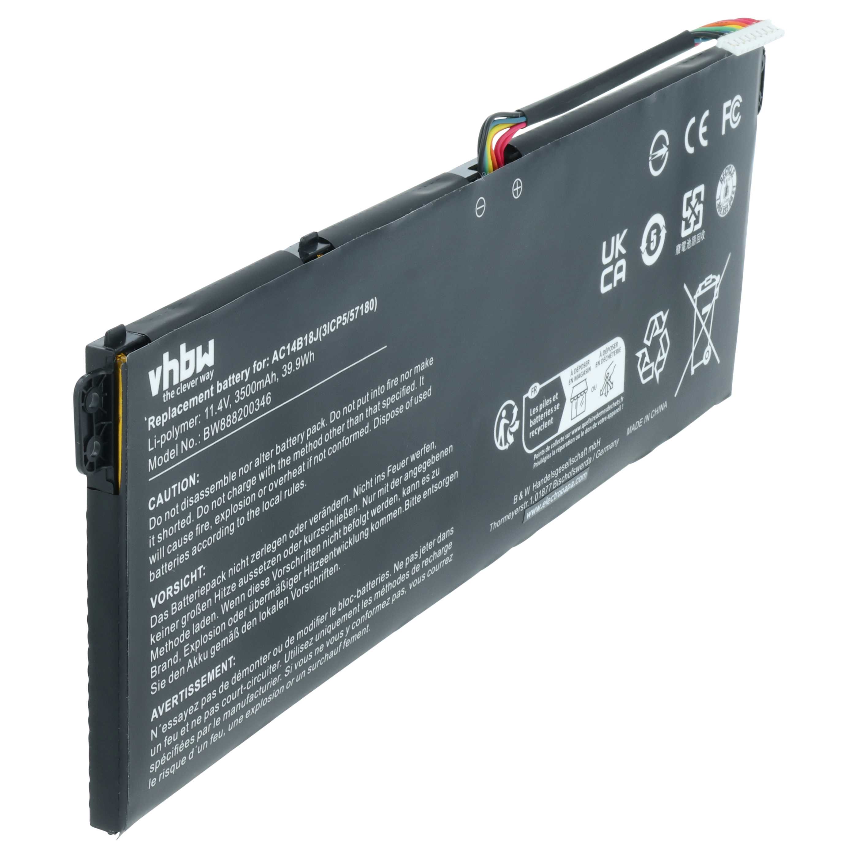 Batteria sostituisce Acer AC14B13J, 4ICP5/57/80, AC14B18J per notebook - 3500mAh 11,4V Li-Poly