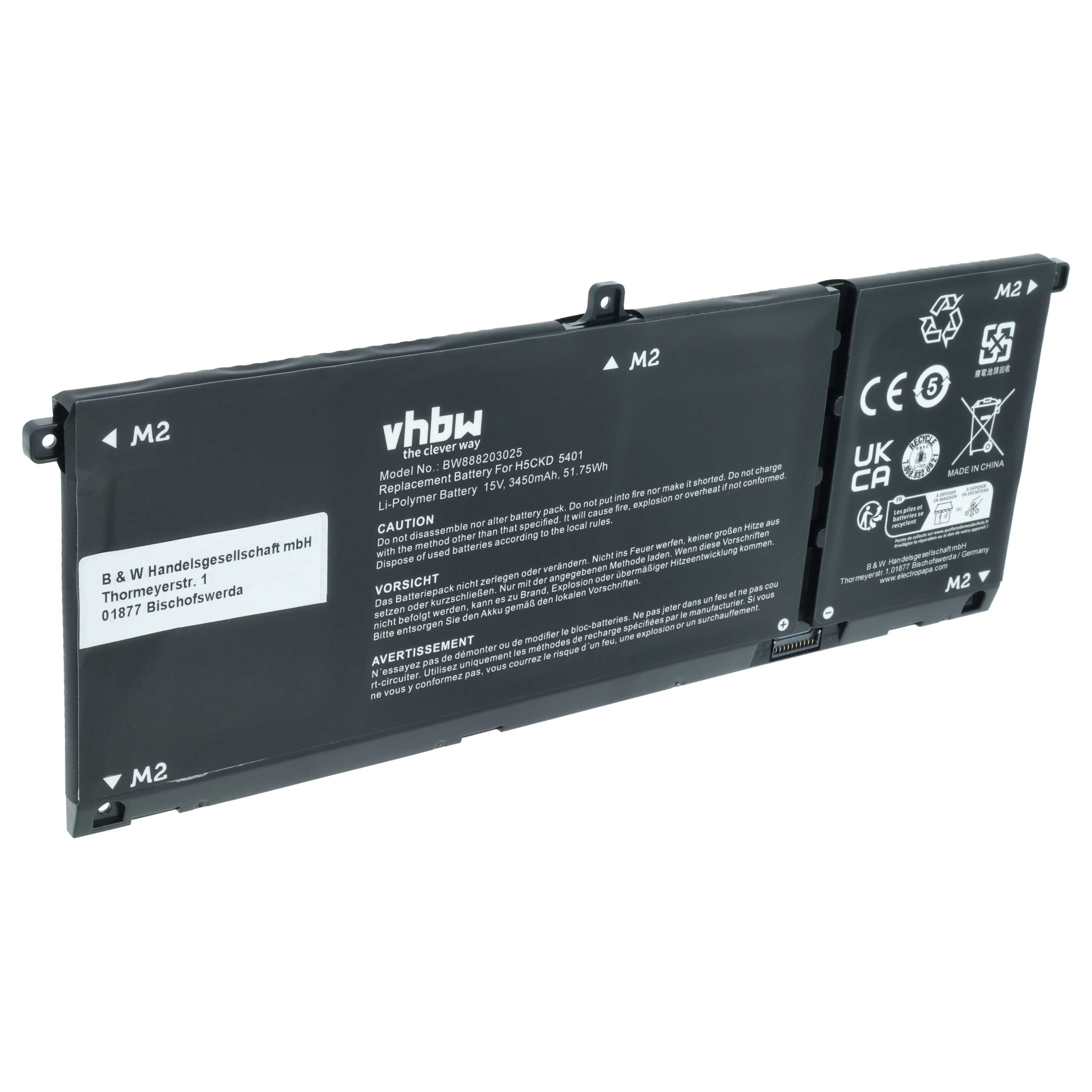 Batteria sostituisce Dell 9077G, H5CKD, TXD0 per notebook - 3450mAh 15V Li-Poly