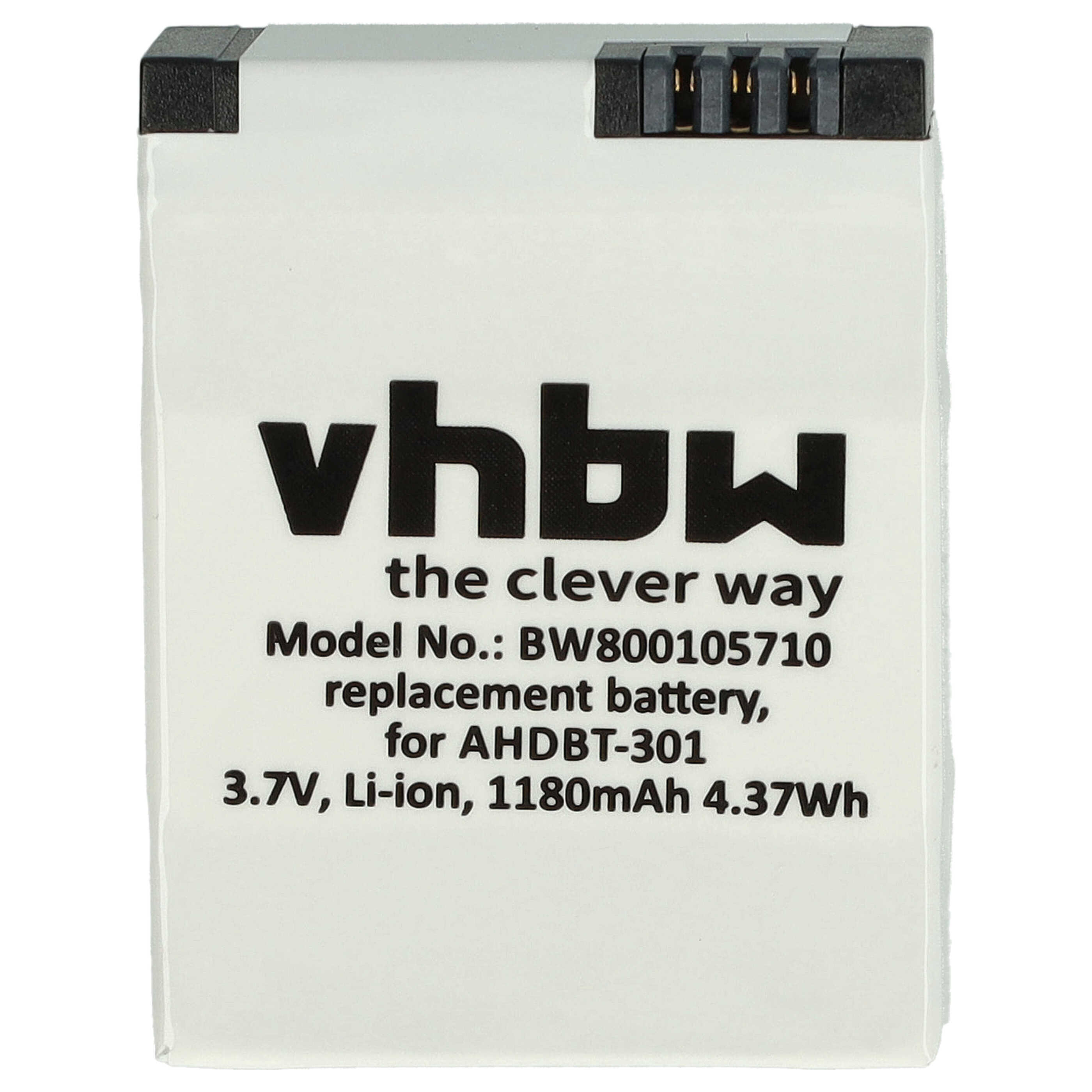 Batterie remplace GoPro AHDBT-201 pour caméscope - 1180mAh 3,7V Li-polymère