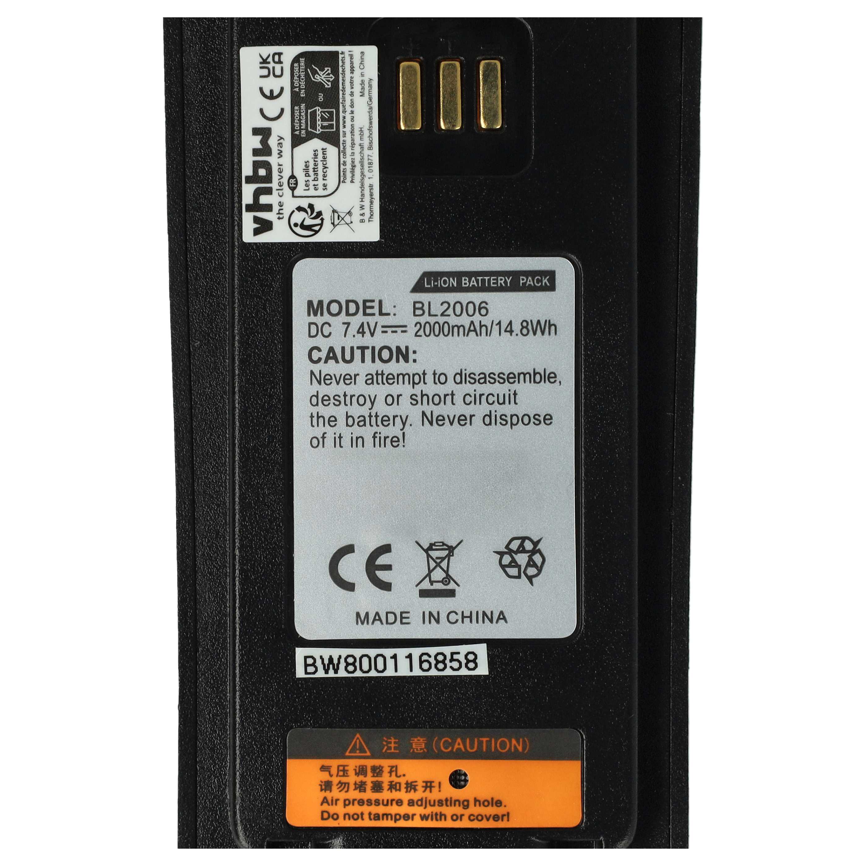 Radio Battery replaces Hyt BL2006Li, BL2008, BL2006, BL2503 - 2000 mAh 7.4 V Li-Ion
