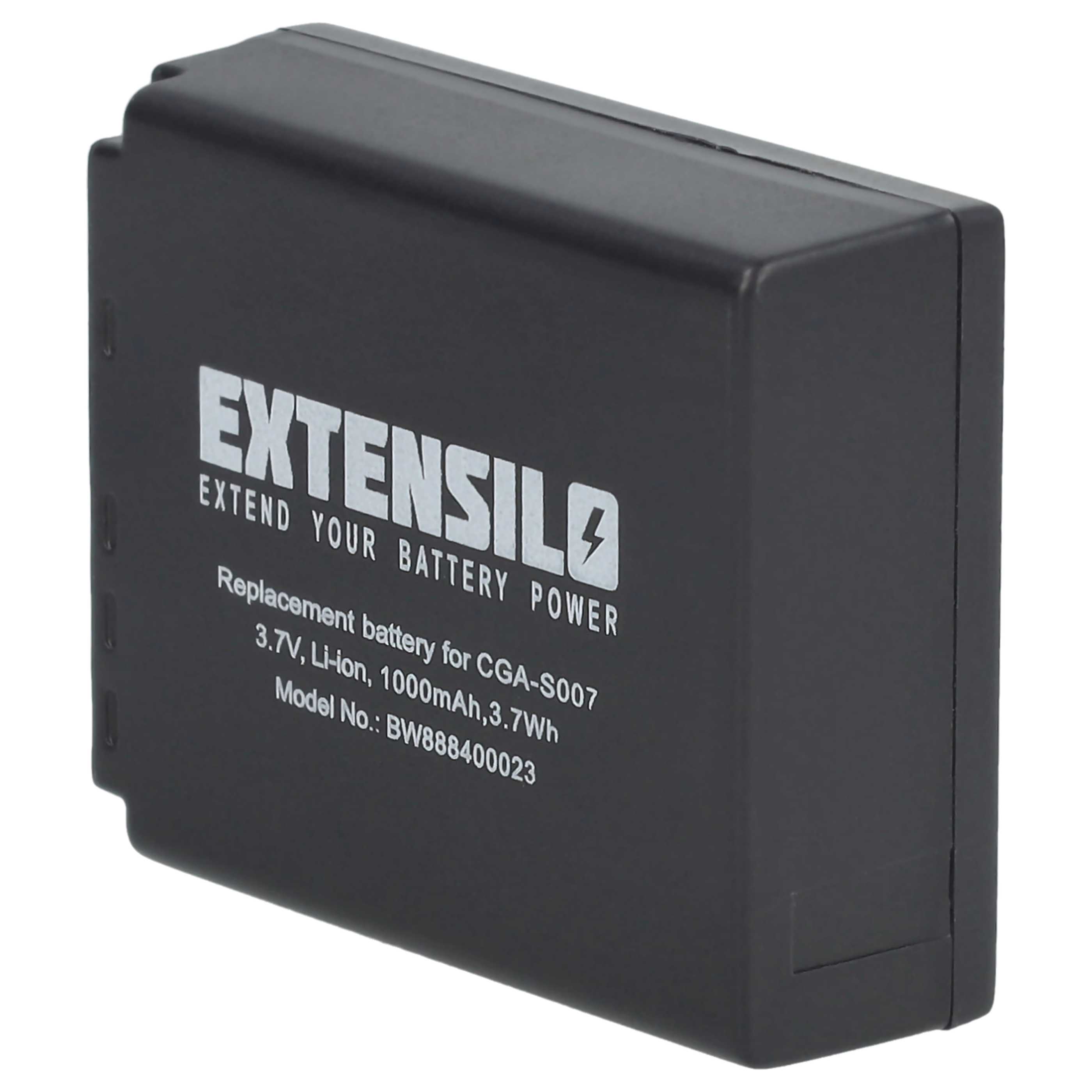 3x Batteria sostituisce Panasonic CGA-S007A/B, CGA-S007, CGA-S007A/1B per fotocamera - 1000mAh 3,7V Li-Ion