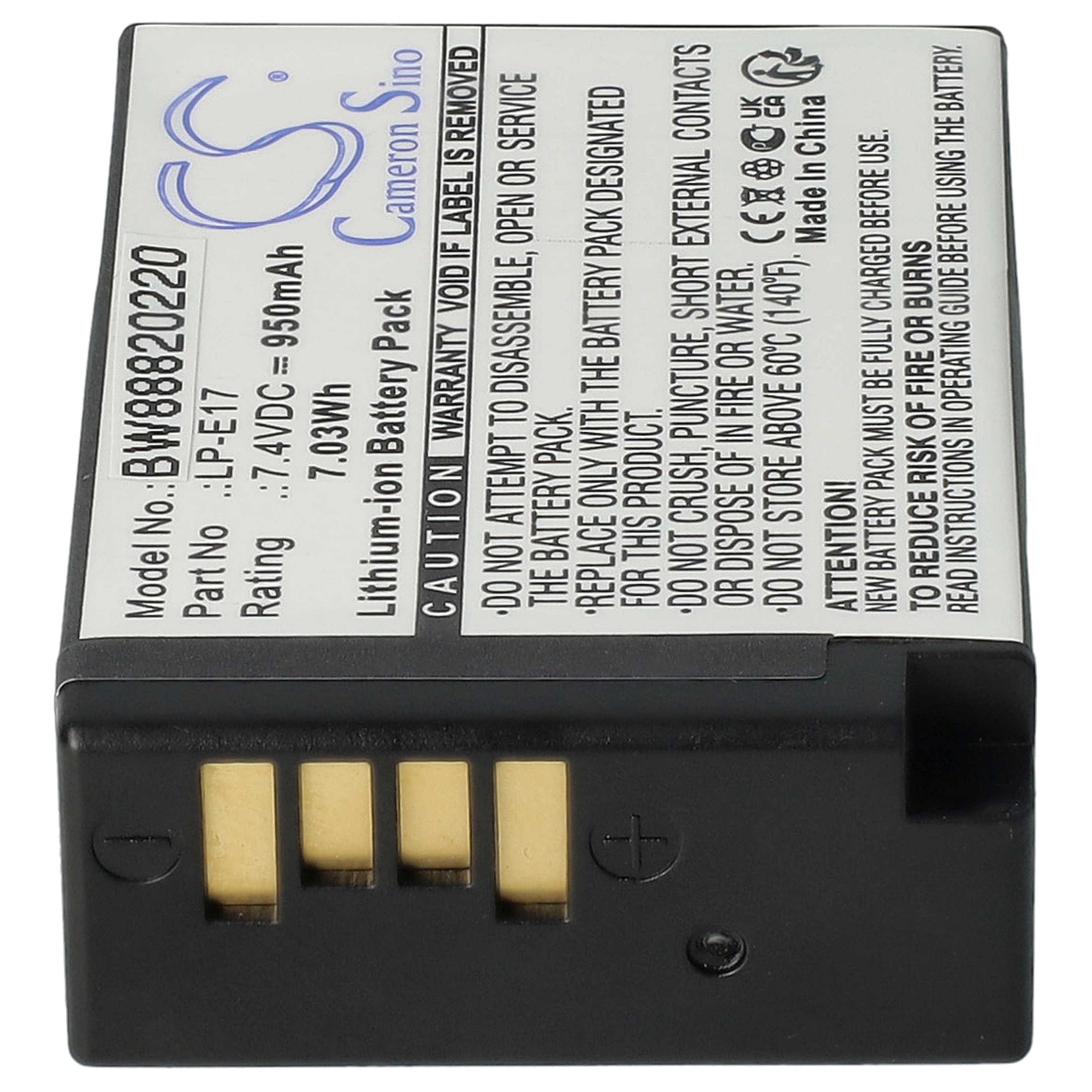 2x Battery replaces Canon LP-E17 - 950mAh, 7.2V, Li-Ion