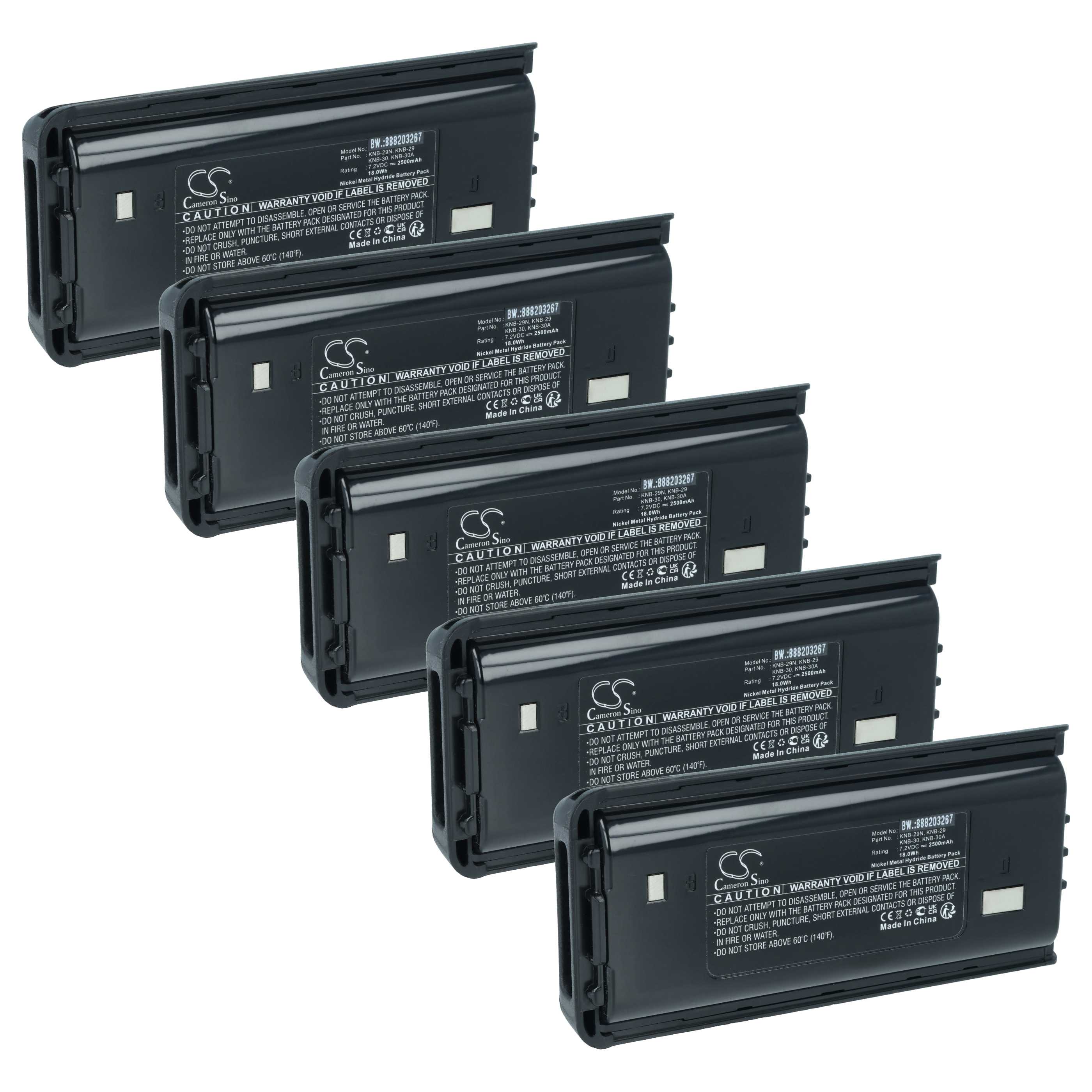 Radio 5x Battery replaces Kenwood KNB-29N, KNB-29, KNB-30A, KNB-30, KNB-53N, KNB-53 - 2500 mAh 7.2 V NiMH