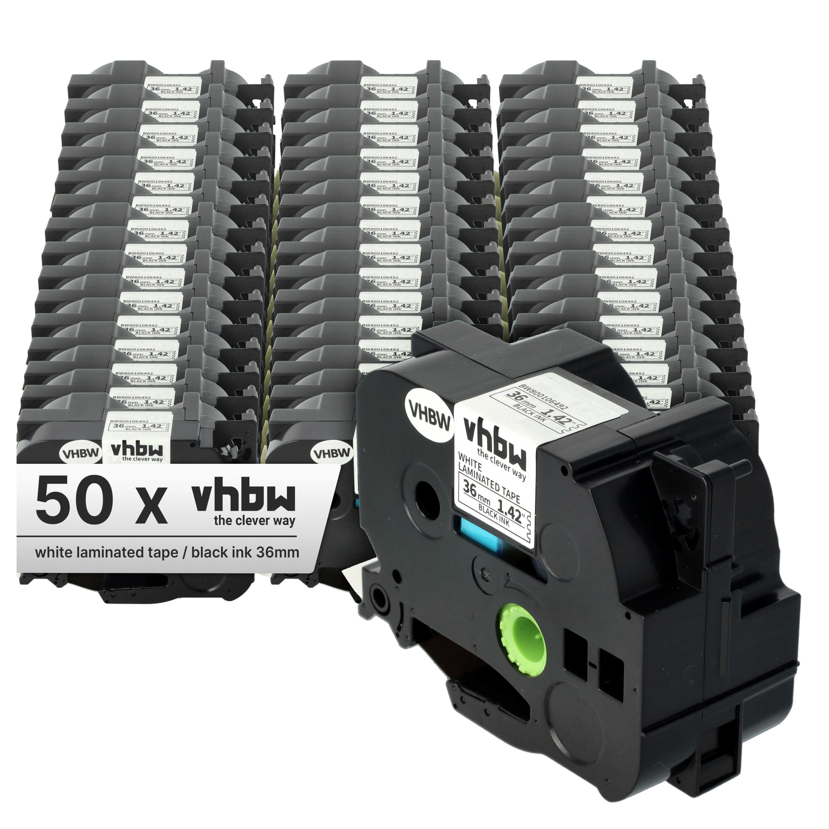 50x Label Tape replaces Brother TZ-261, TZE-261 - 36 mm Black to White