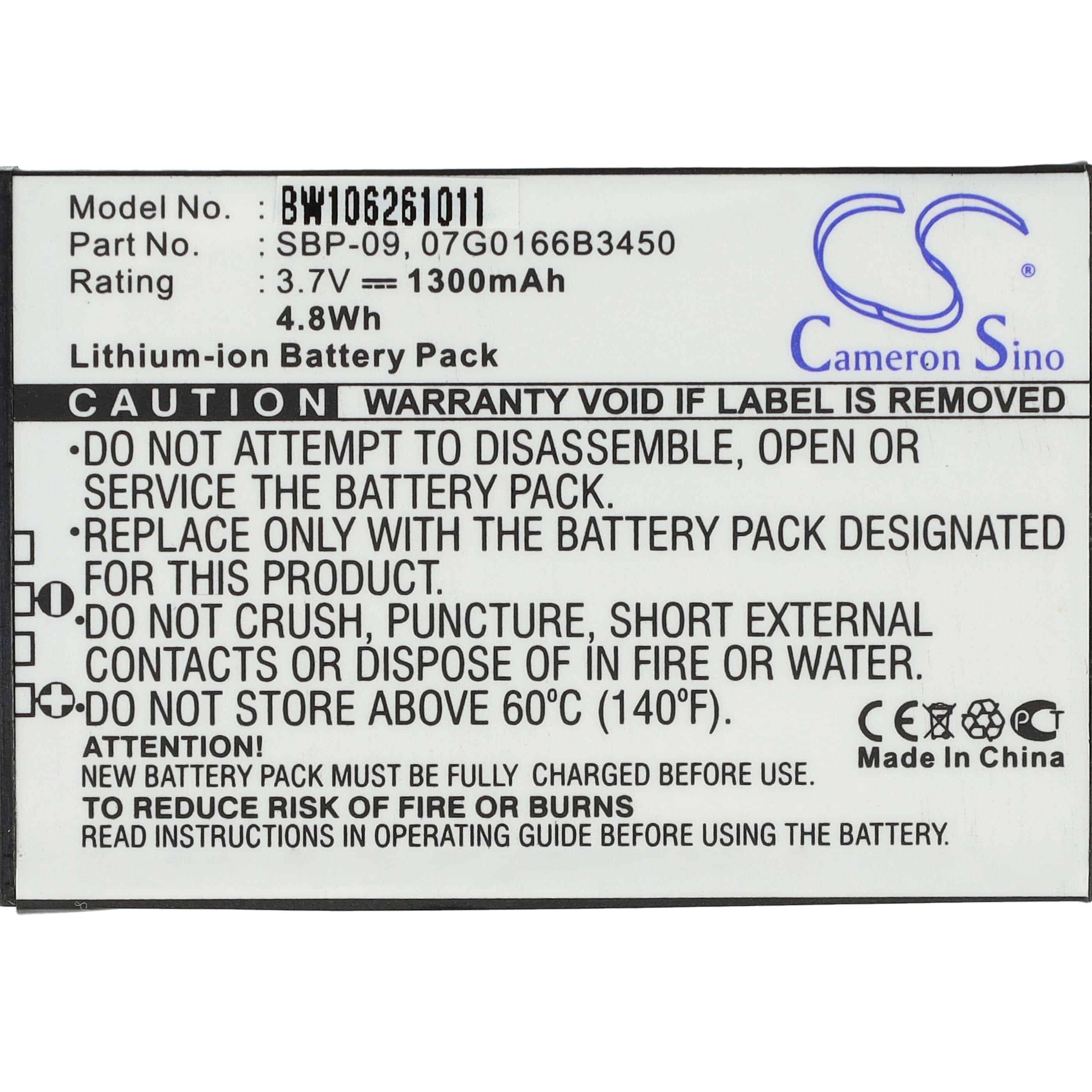 Batterie remplace Asus 07G0166B3450, SBP-09 pour téléphone portable - 1300mAh, 3,7V, Li-ion