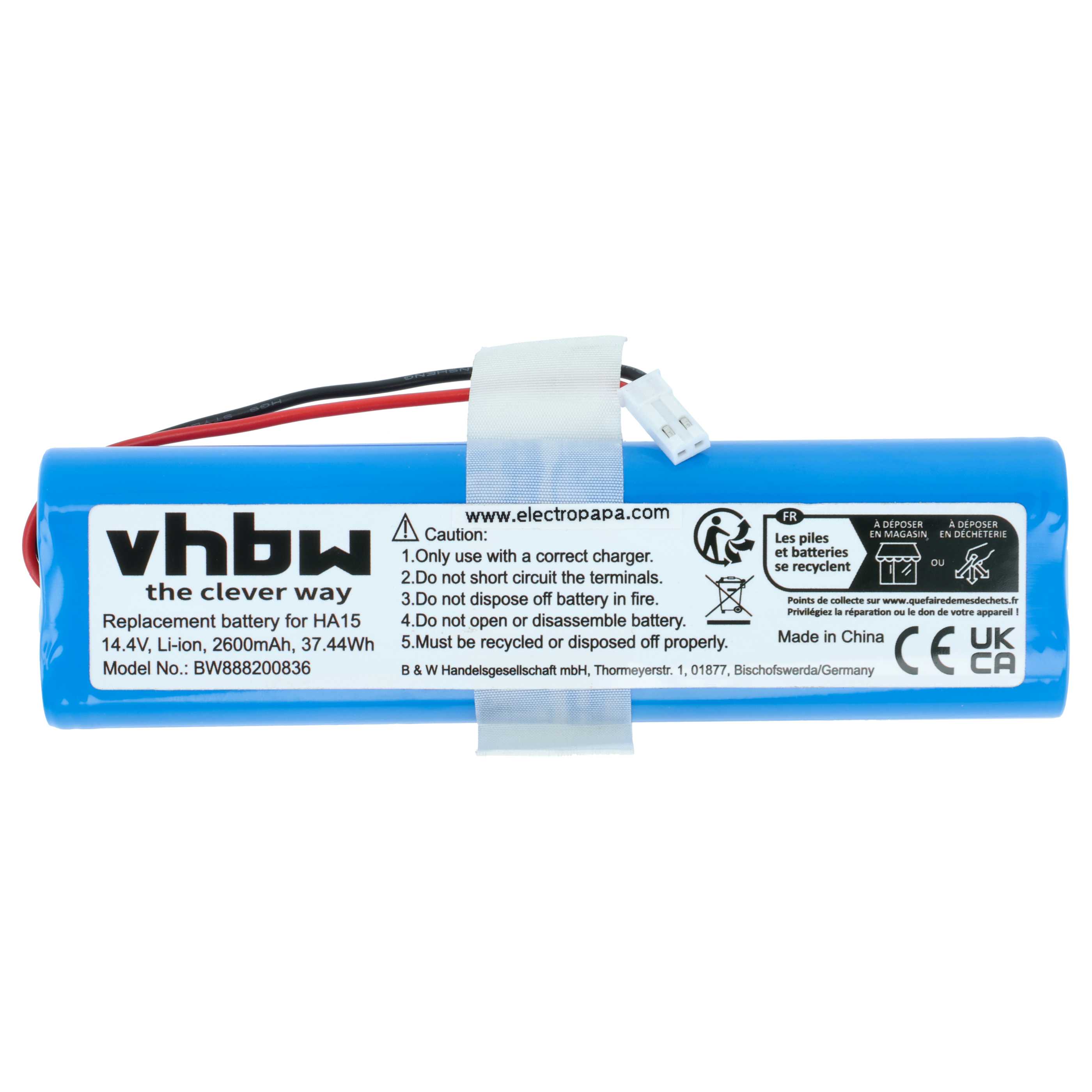 Battery replaces Ariete AT5186033510 for Ariete 2600mAh, 14.4V, Li-Ion