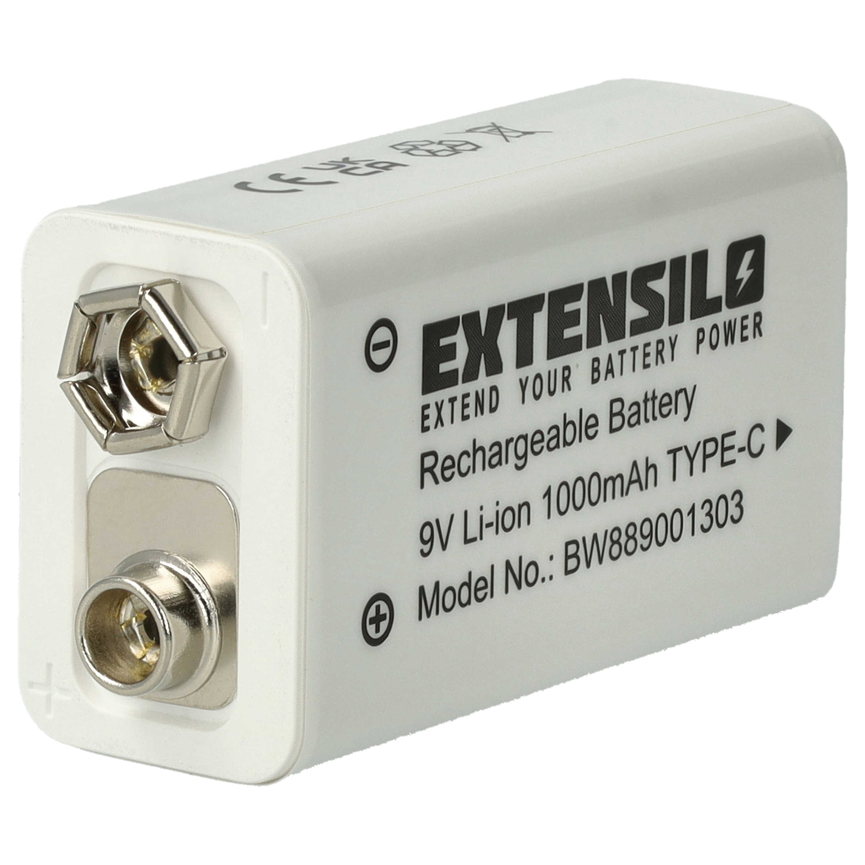Batería reemplaza Daitem BATV13 para (1 Ah, 9 V, Li-Ion) - Universal