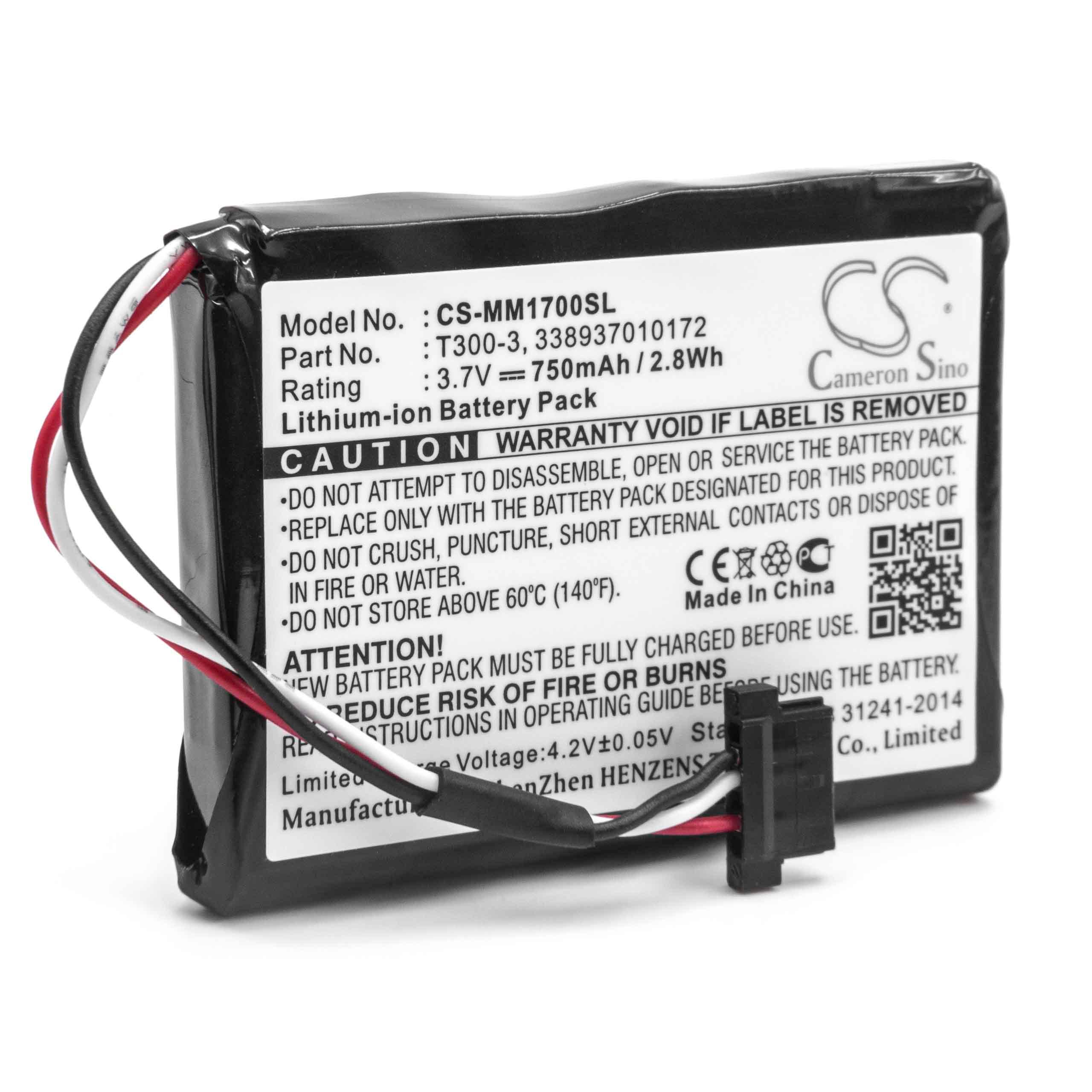 GPS Battery Replacement for Magellan 338937010172, T300-3 - 750mAh, 3.7V