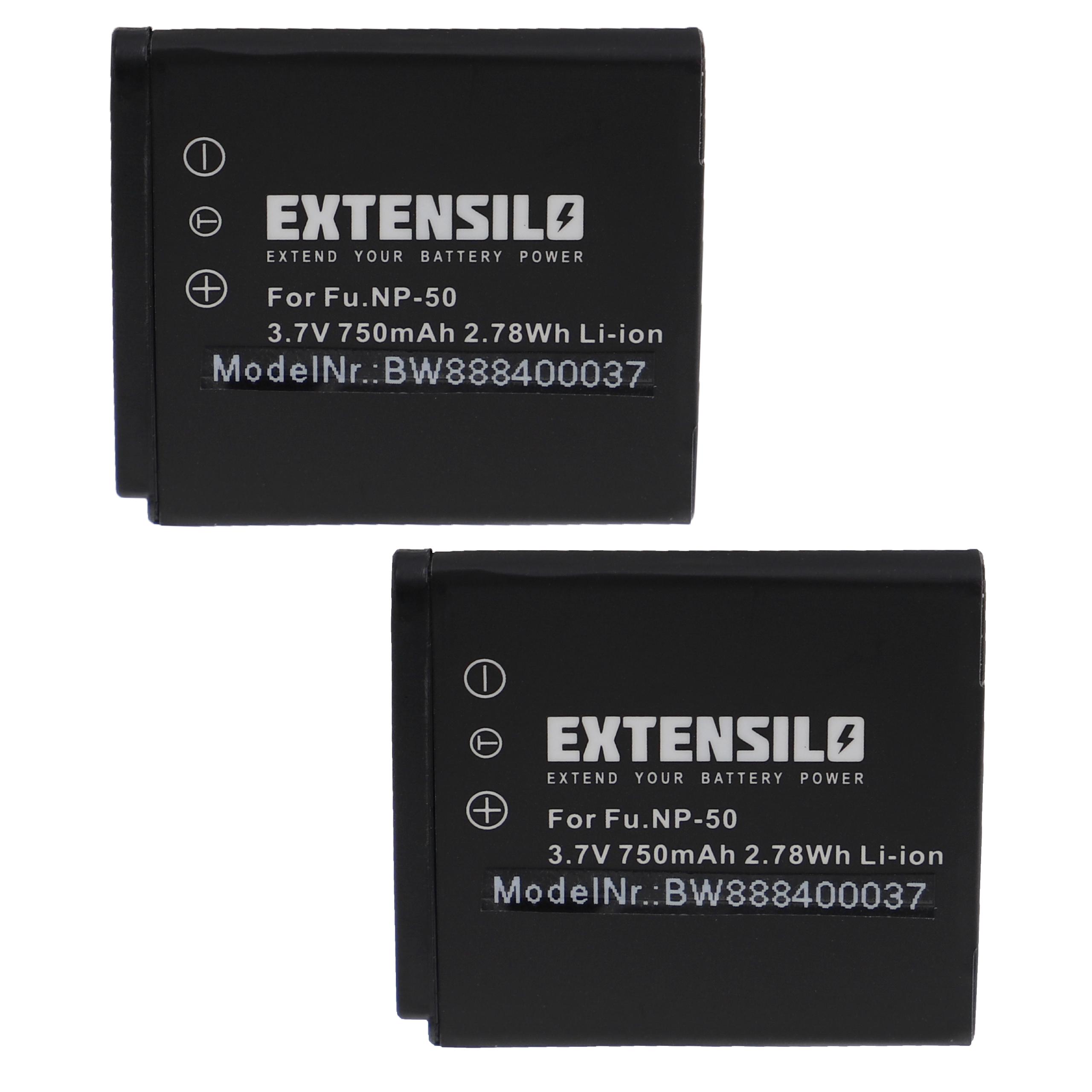 2x Battery replaces Fuji Fujifilm NP-50 - 750mAh, 3.7V, Li-Ion