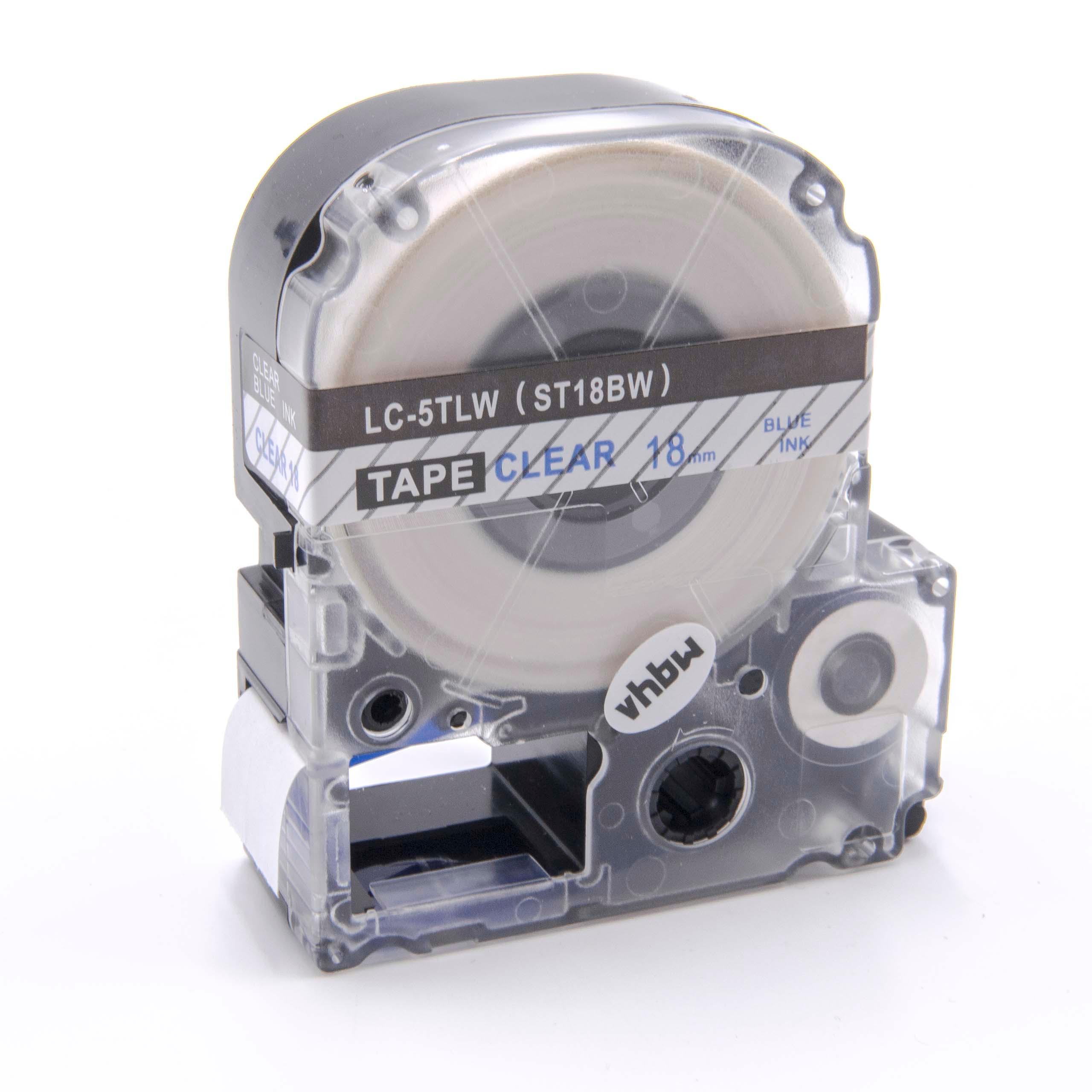 Label Tape as Replacement for Epson LC-5TLW - 18 mm Blue to Transparent