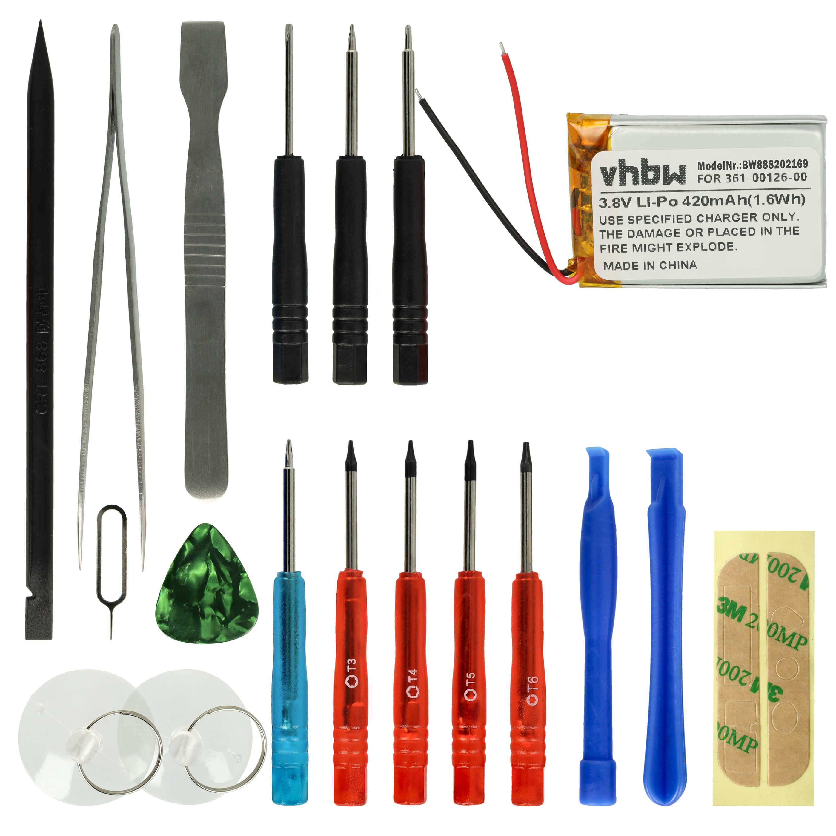 Smartwatch Battery replaces Garmin 361-00126-00 - 420 mAh 3.8 V Li-polymer + Tools