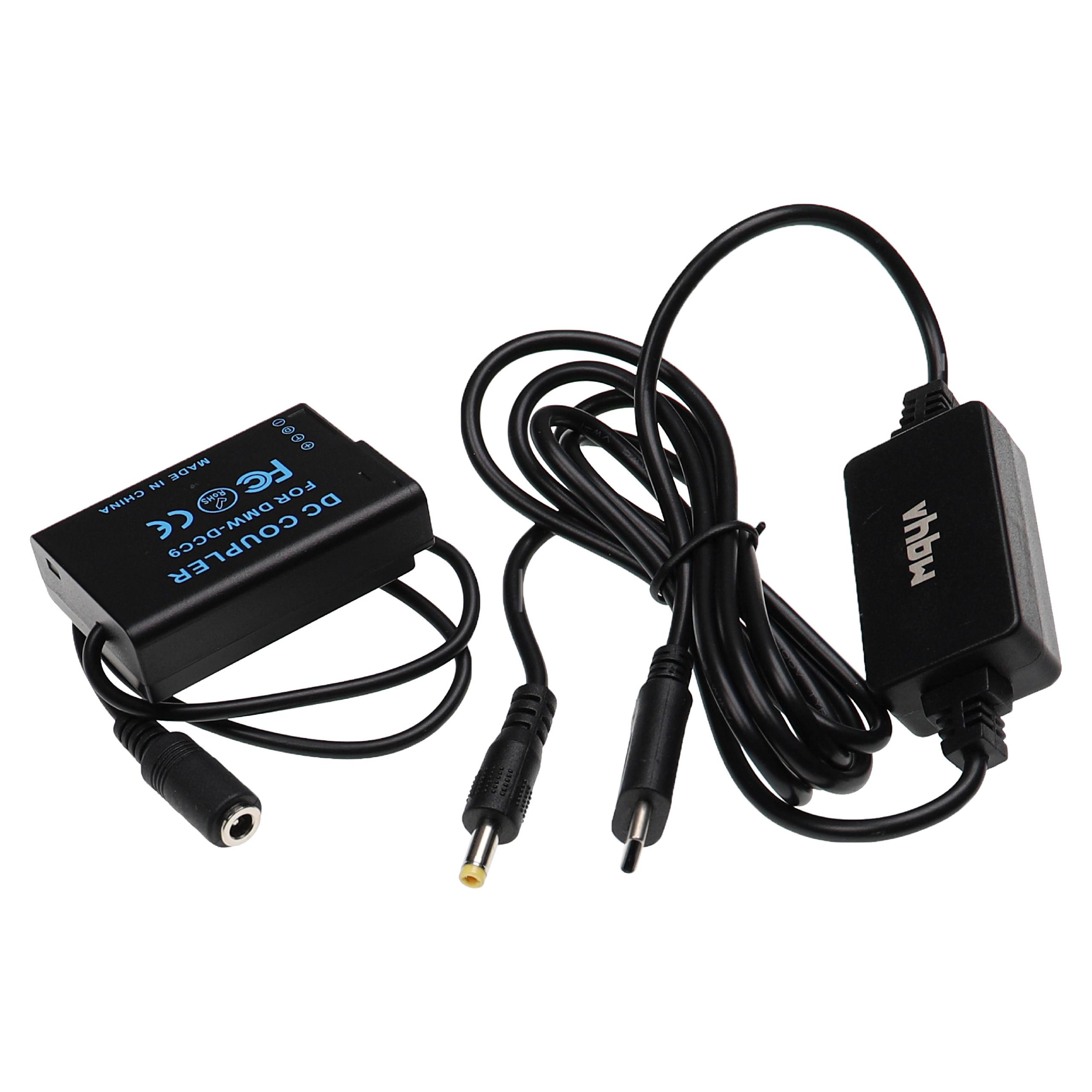 Fuente alimentación USB reemplaza Panasonic DMW-AC8 para cámaras + acoplador CC reemplaza Panasonic DMW-DCC9