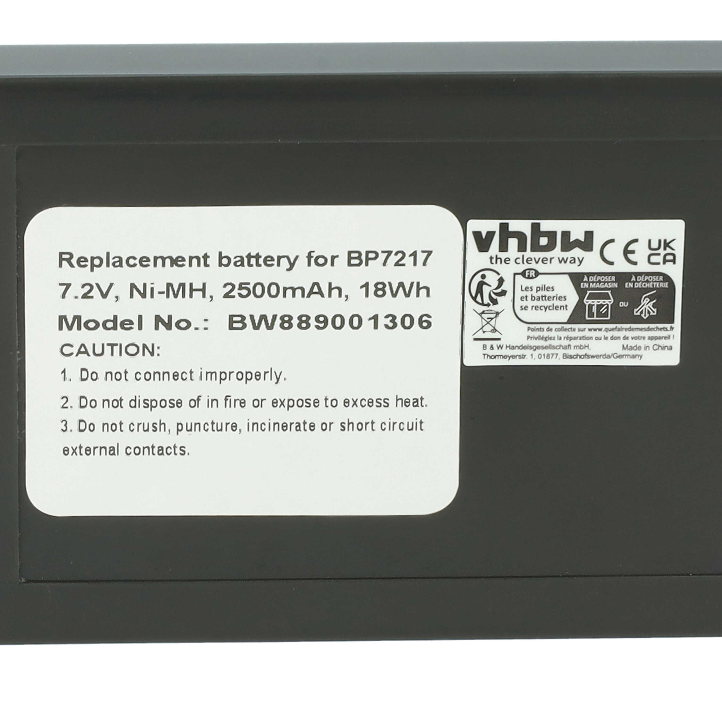 Batería reemplaza Fluke BP7217 para dispositivo medición Fluke - 2500 mAh 7,2 V NiMH
