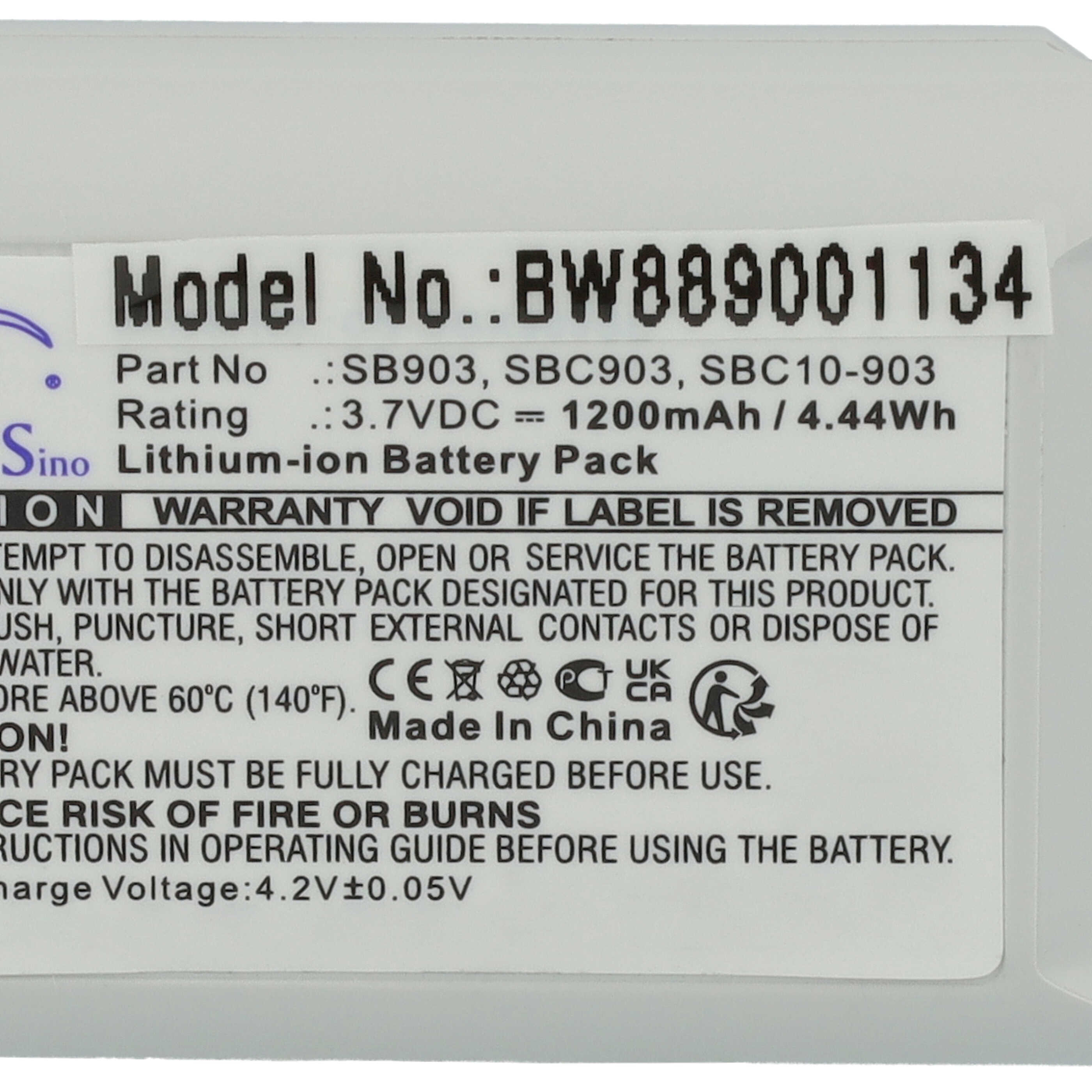 Batterie remplace Shure SBC903, SBC10-903, SB903, 95A36606 pour transmetteur - 1200mAh 3,7V Li-ion