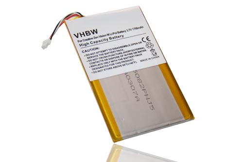 MP3-Player Battery Replacement for Creative Labs BA20603R79914, DVP-HD0003 - 1700mAh 3.7V Li-polymer
