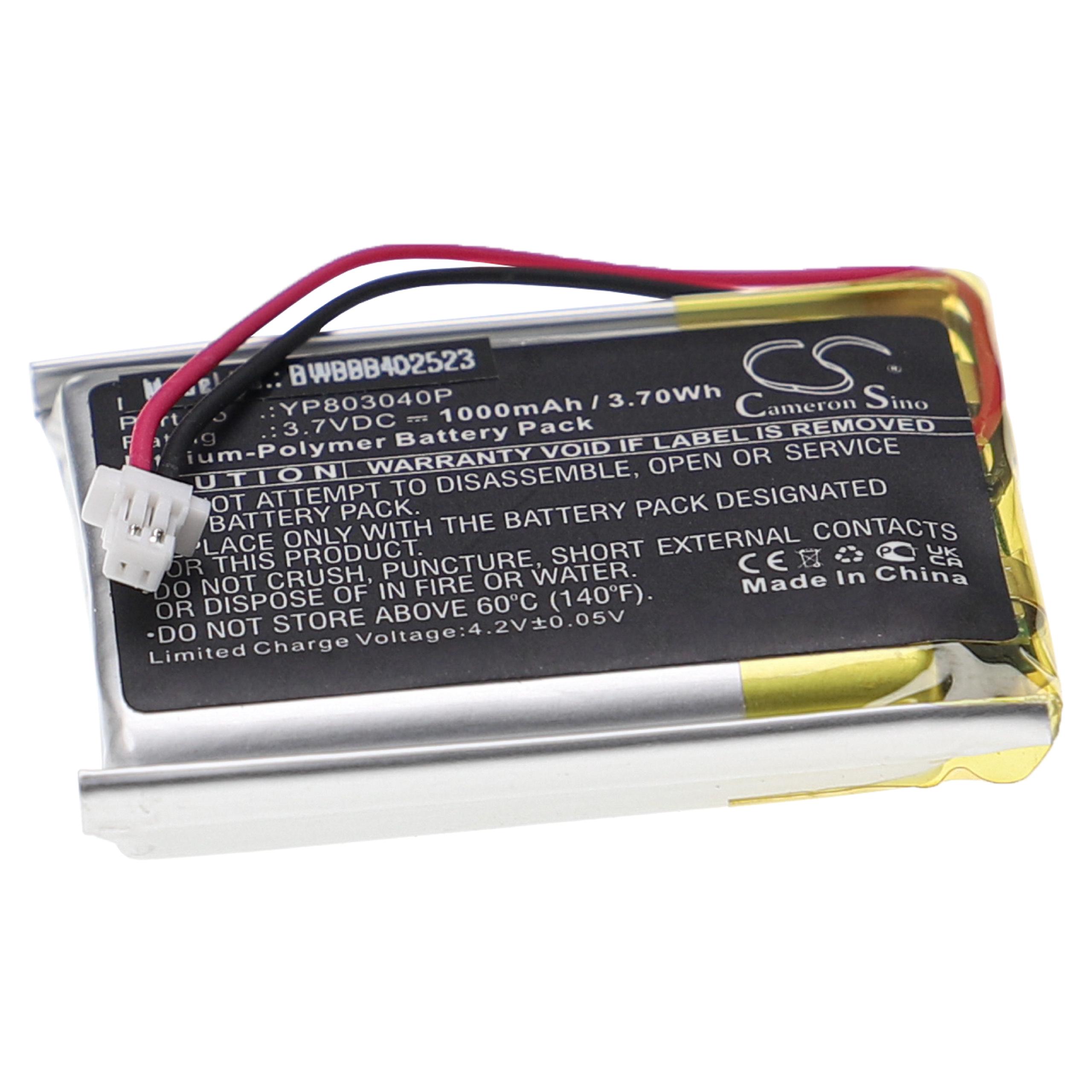 Batterie remplace Sena YP803040P pour caméscope - 1000mAh 3,7V Li-polymère