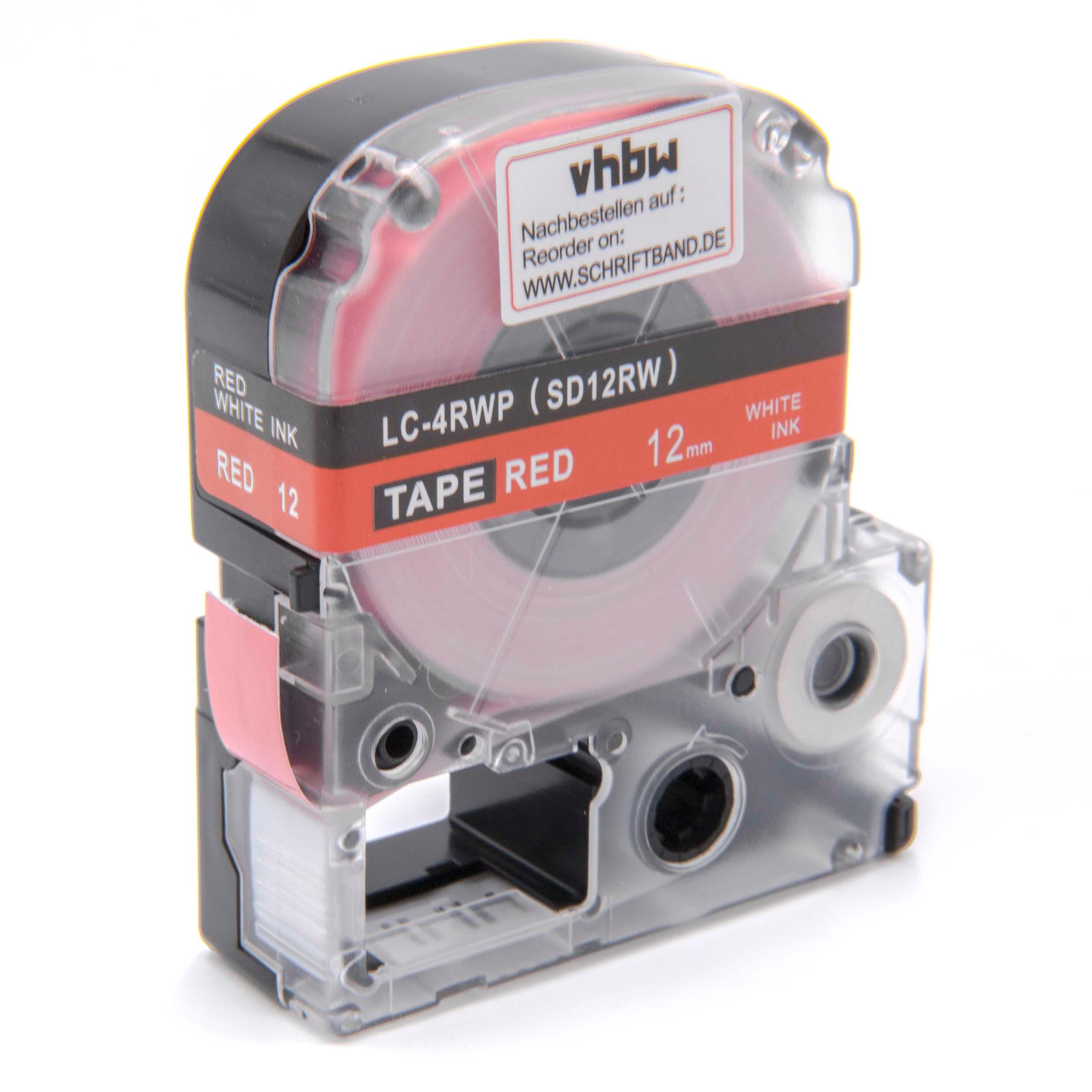 Cassette à ruban remplace Epson LC-4RWP - 12mm lettrage Blanc ruban Rouge