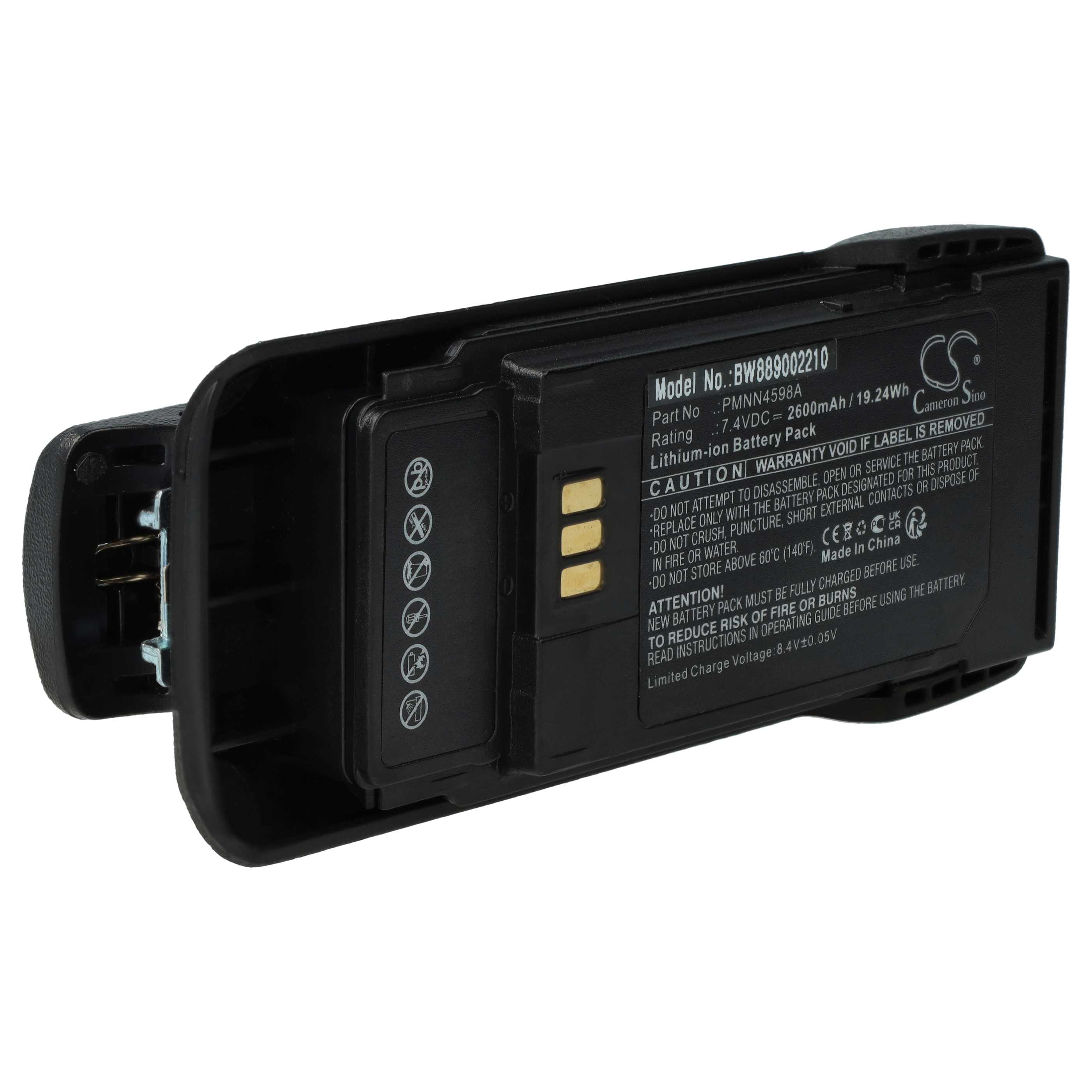 Radio Battery replaces Motorola PMNN4600A, PMNN4598A - 2600 mAh 7.4 V Li-Ion + Belt Clip