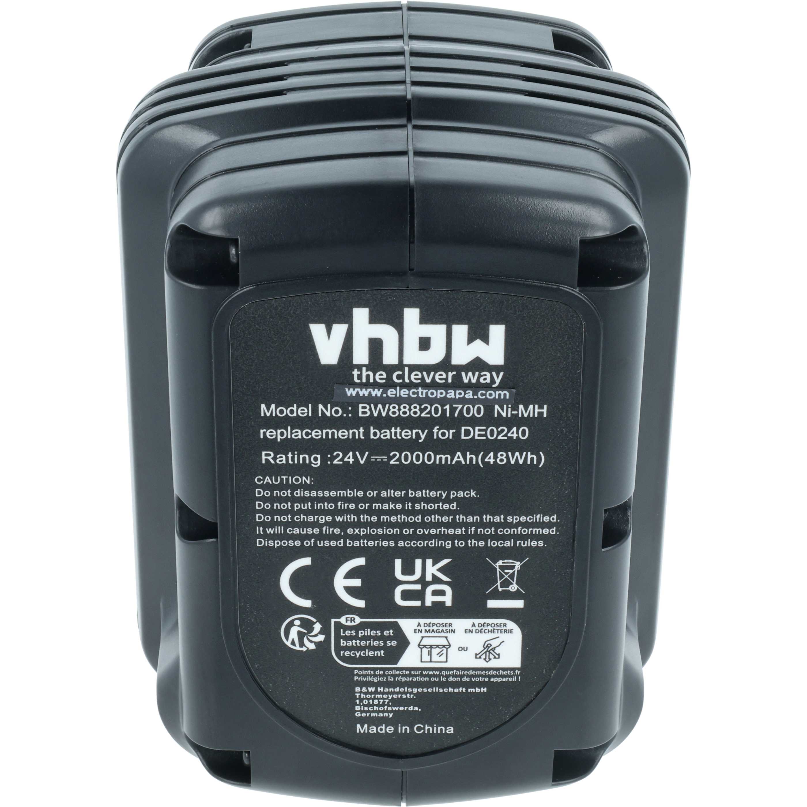 Batteria sostituisce Dewalt DE0242, BHA24, DE0240, DE0241, DE0240-XJ, DE0243 per attrezzo - 2000mAh 24V NiMH