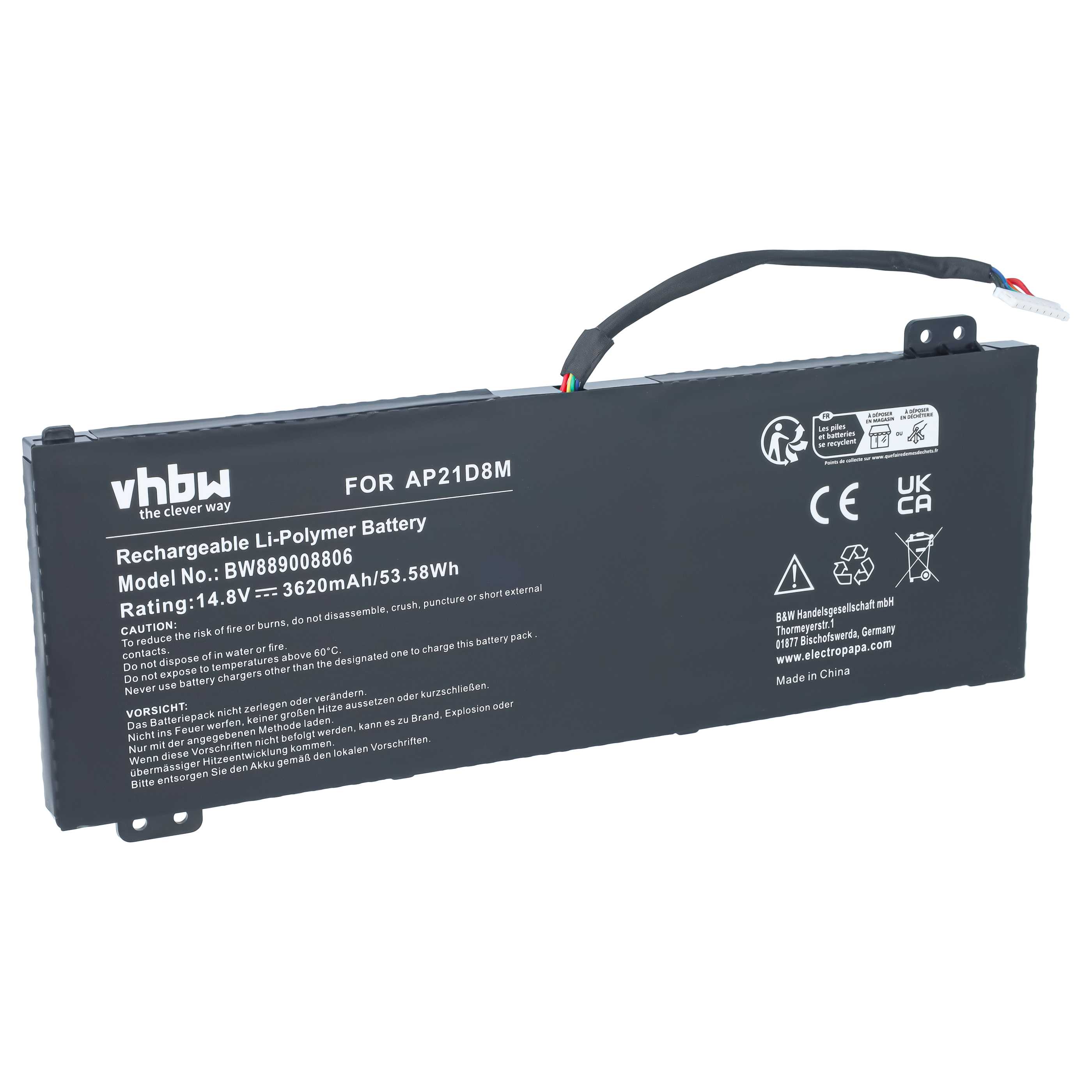 Notebook-Akku als Ersatz für Acer AP18D8M, 4ICP4/70/88, 4ICP4/69/90 für Acer - 3620mAh 14,8V Li-Polymer