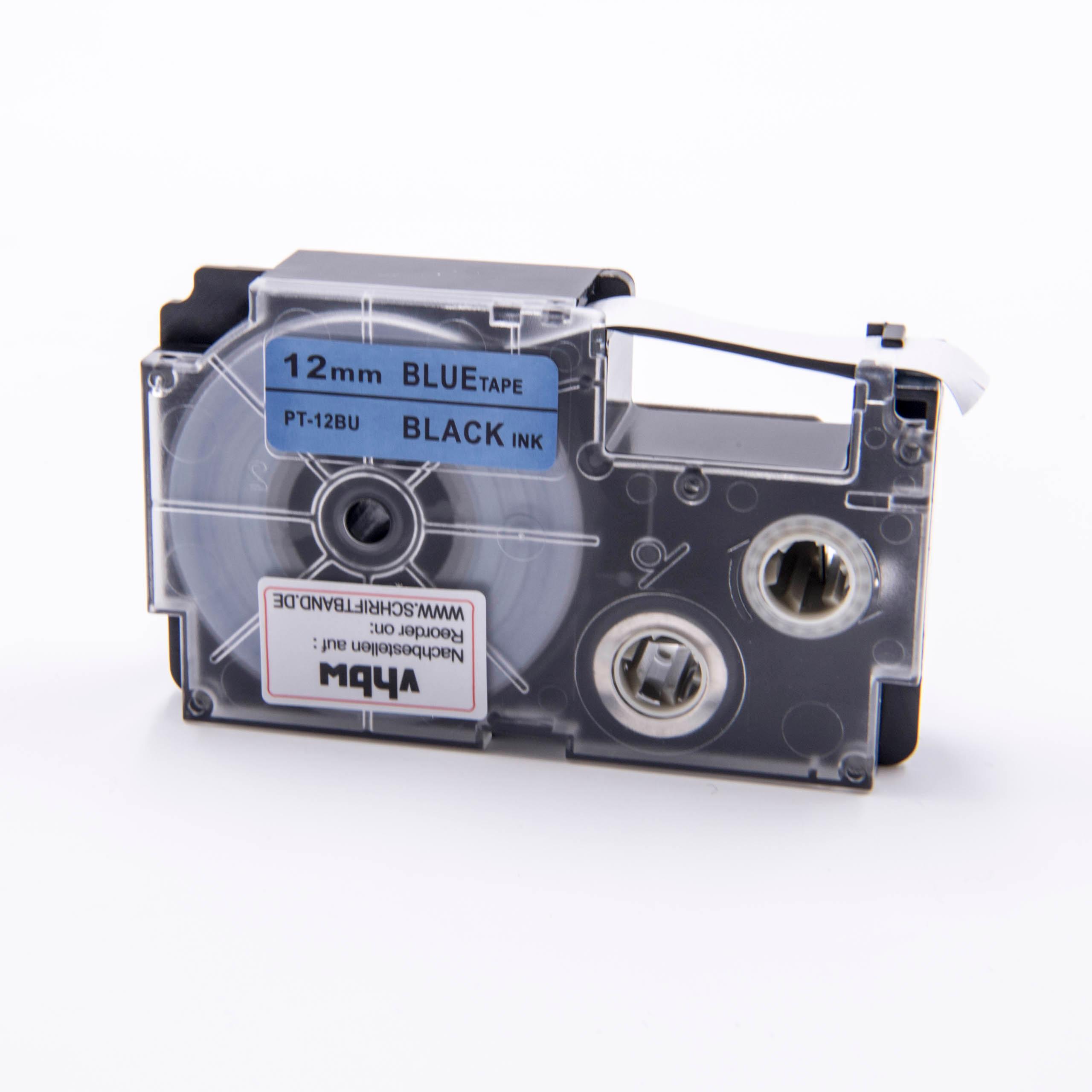 Label Tape as Replacement for Casio XR-12BU - 12 mm Black to Blue