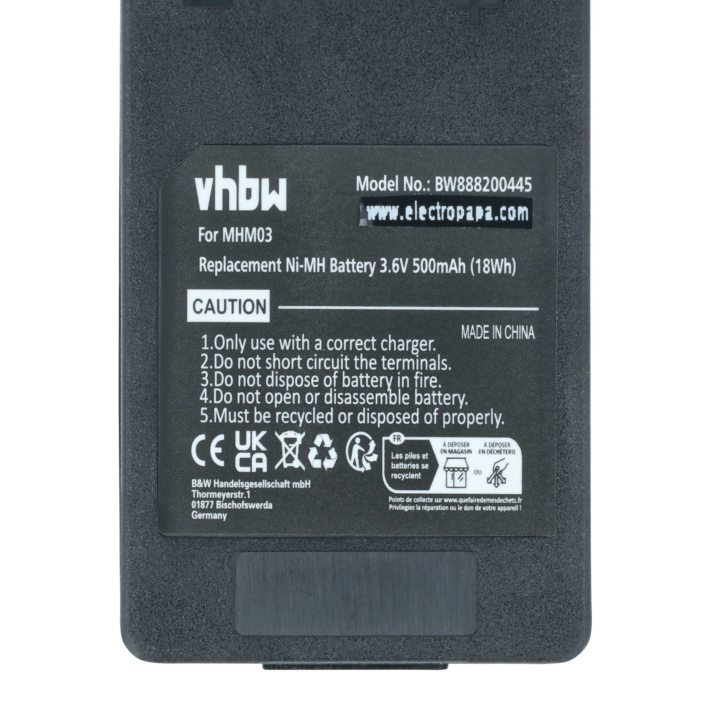 Batterie remplace Autec MHM03, LPM01LI, LPM01, R0BATT00E11A0, R0BATT00E10A0 - 500mAh 3,6V NiMH