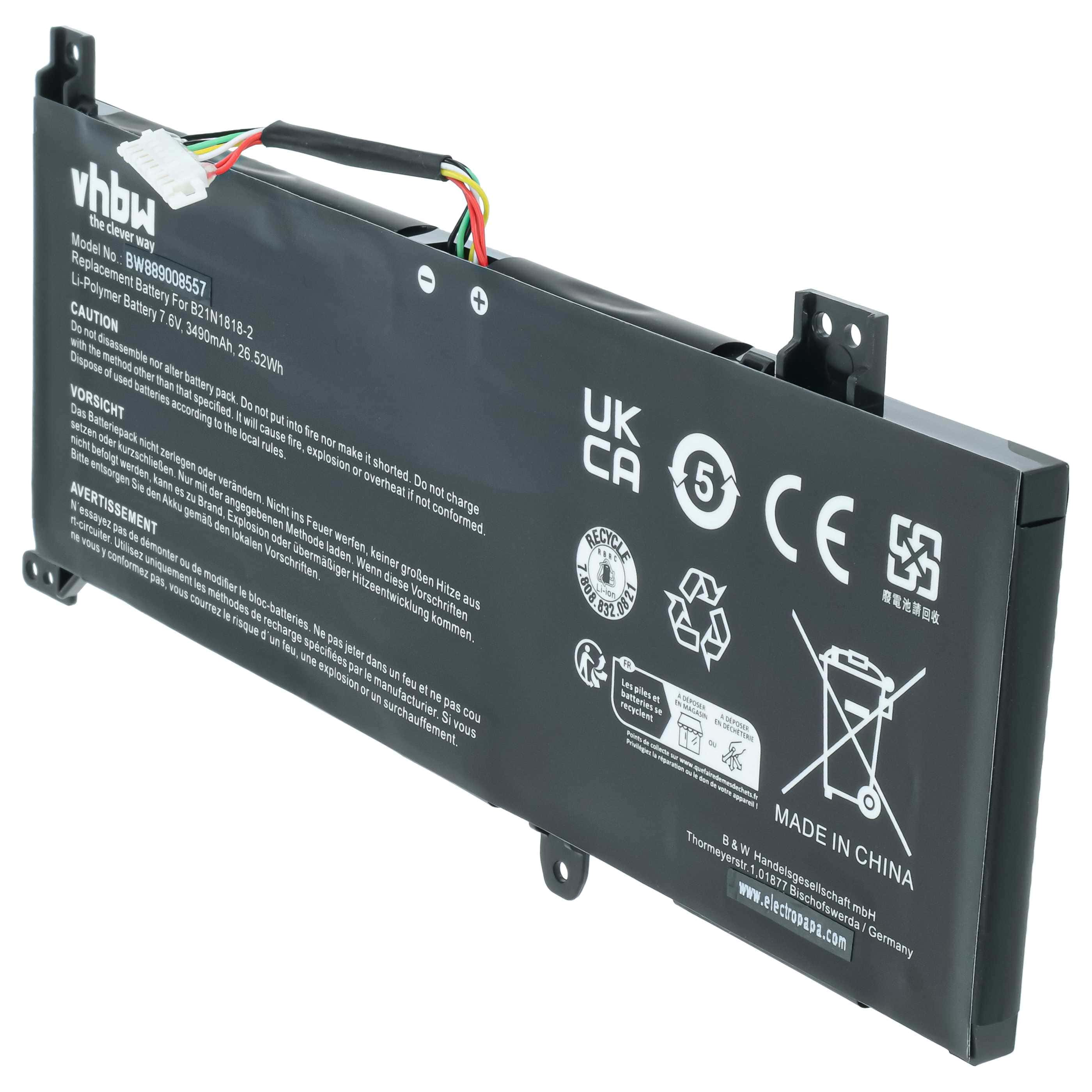 Akumulator do laptopa zamiennik Asus B21N1818-2 - 3490 mAh 7,6 V LiPo