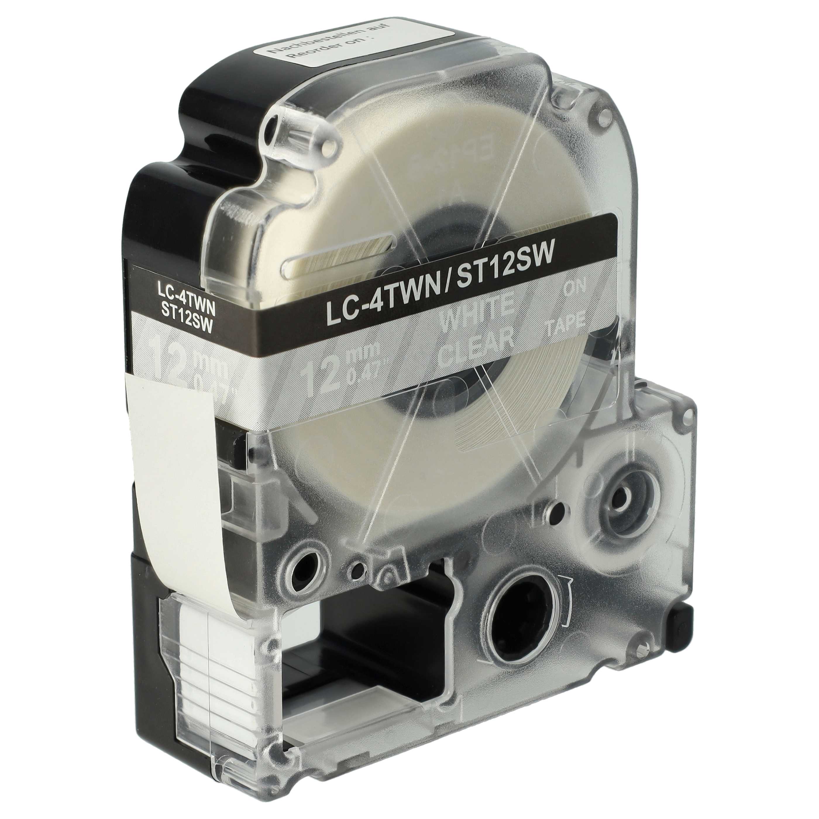 Label Tape as Replacement for Epson LC-4TWN - 12 mm White to Transparent