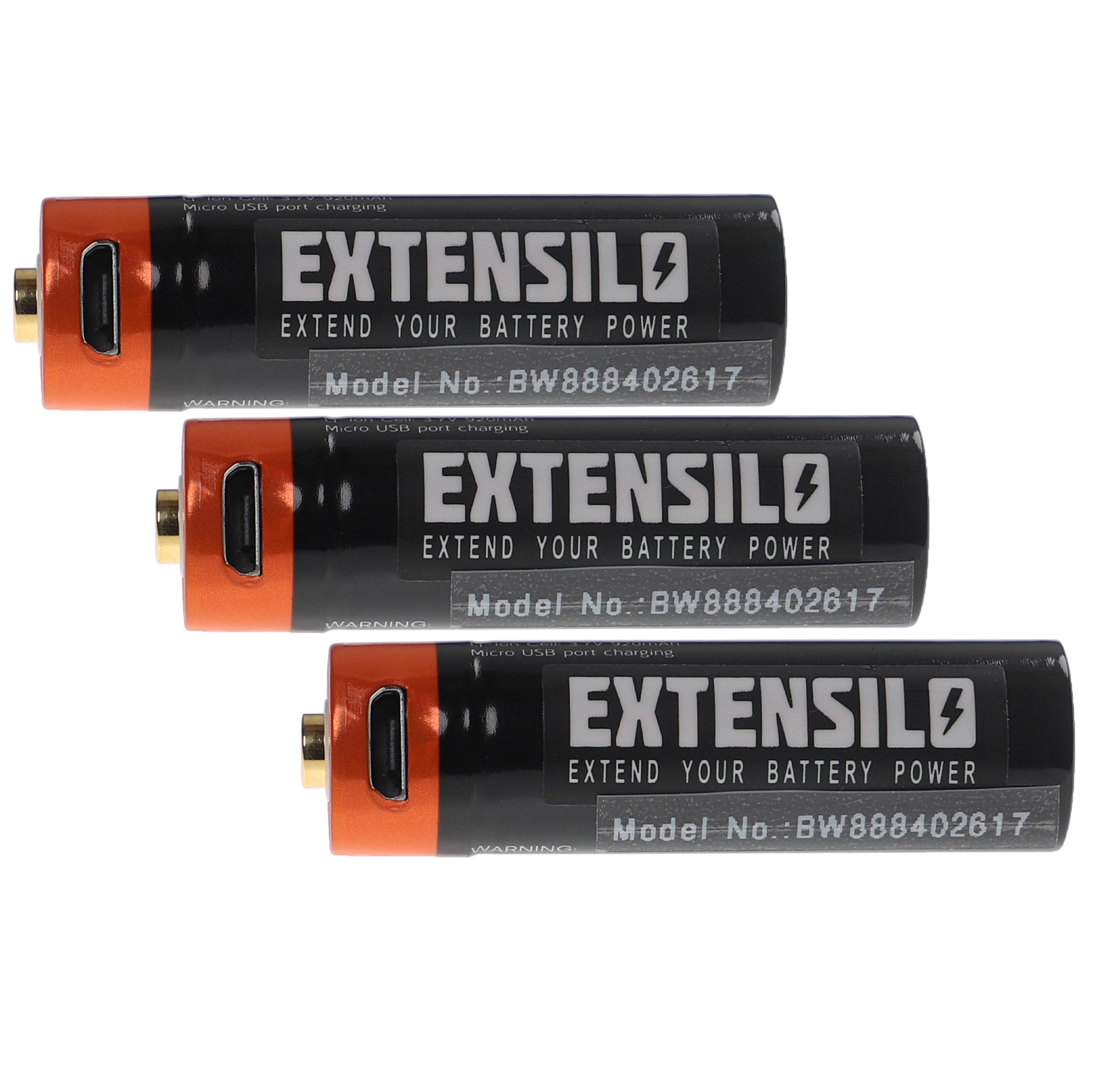 Batteria (3 pezzi) - Con presa micro USB, 920 mAh, 1,5 V, Li-Ion