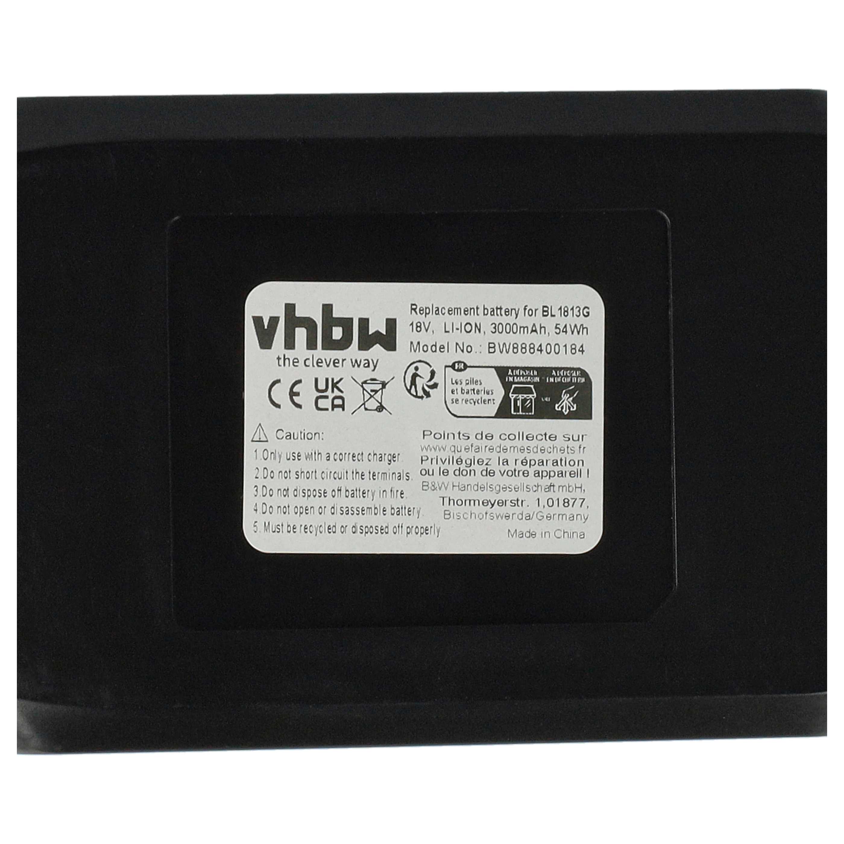 2x Battery replaces Makita 195608-4, 198186-3, 196367-3, BL1813G Electric Power Tool - 3000 mAh, 18 V, Li-Ion