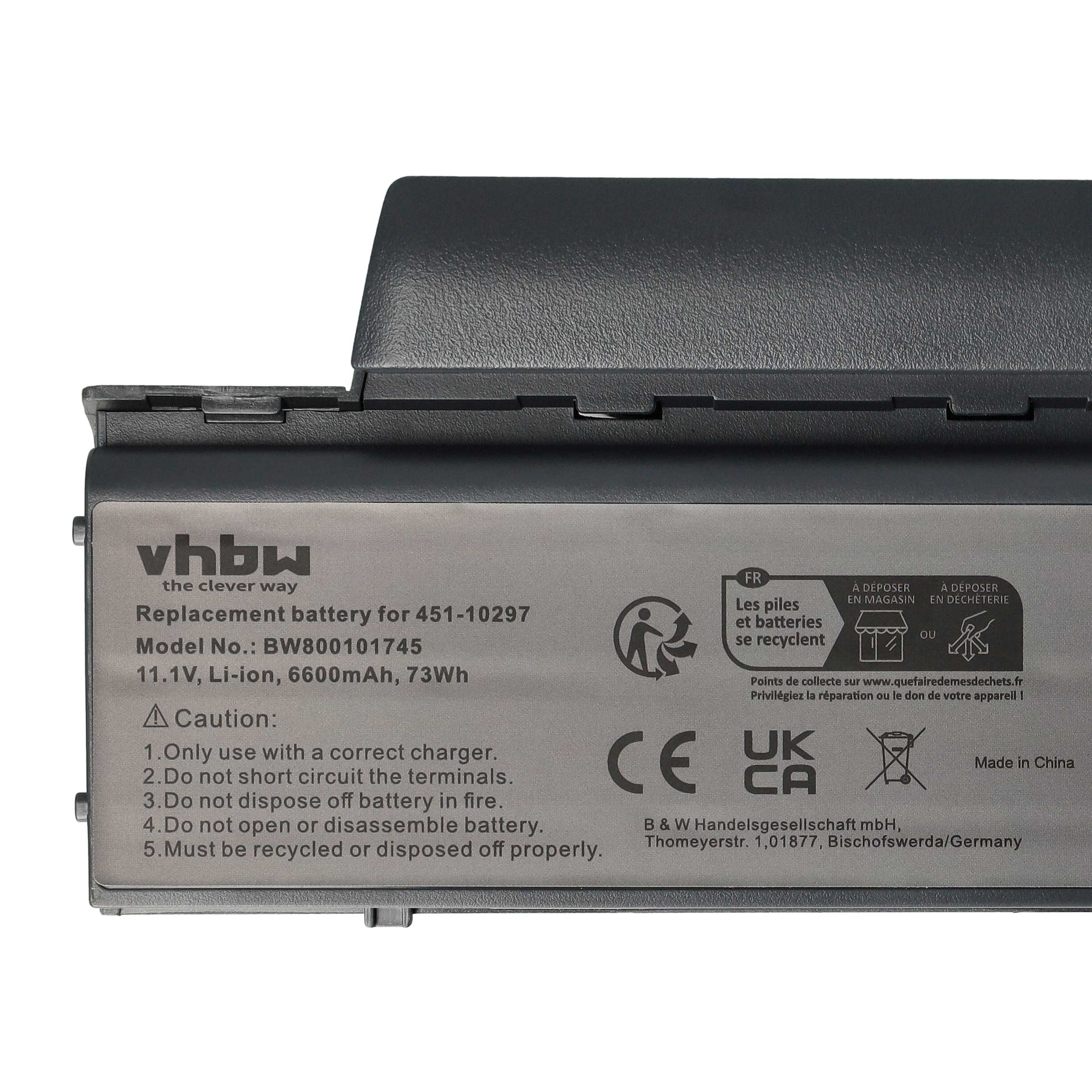 Notebook Battery Replacement for Dell 0JD606, 0JD605, 0GD787, 0GD775, 0DU158 - 6600 mAh 11.1 V Li-Ion, black