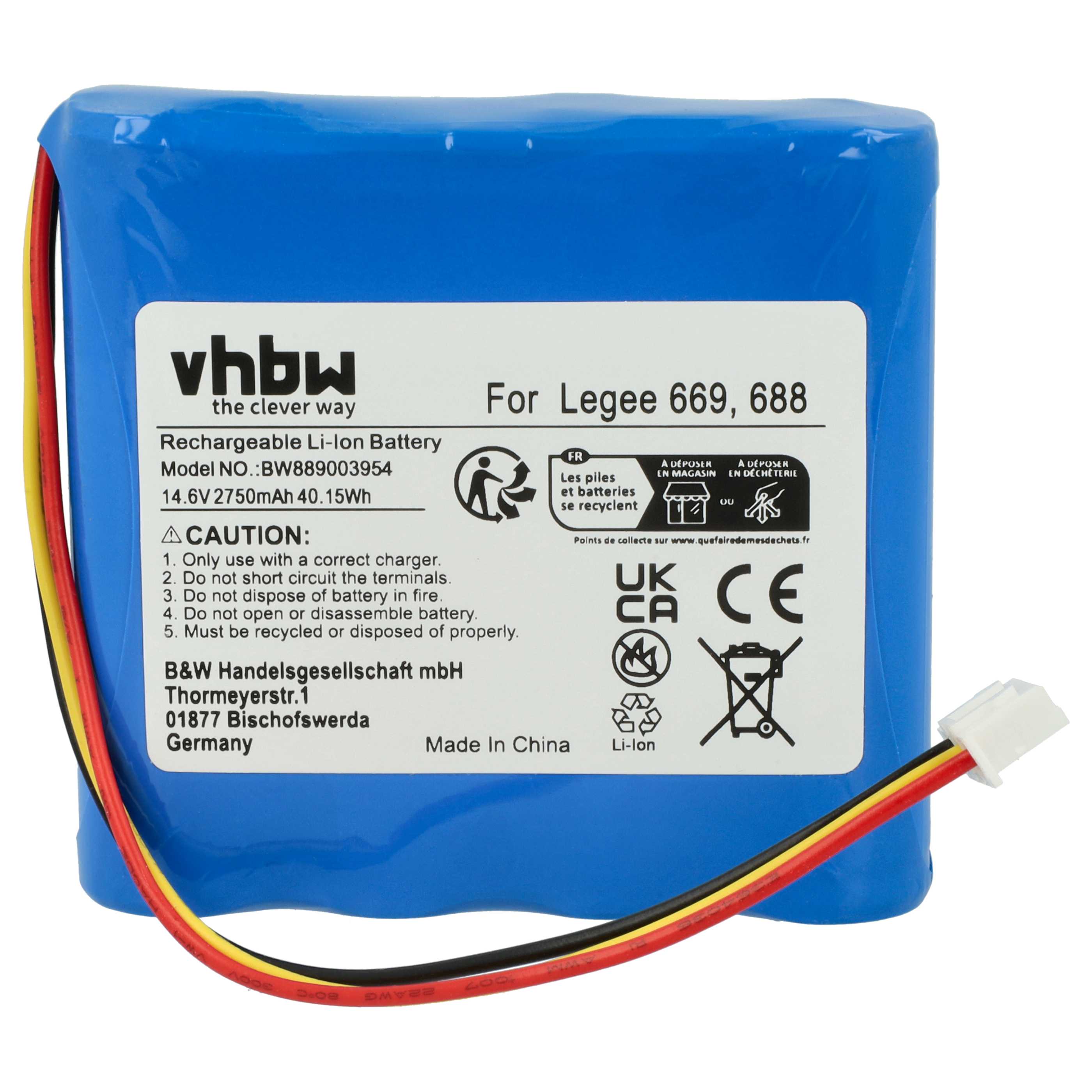 Battery replaces Hobot HB668P108 for Hobot 2750mAh, 14.6V, Li-Ion