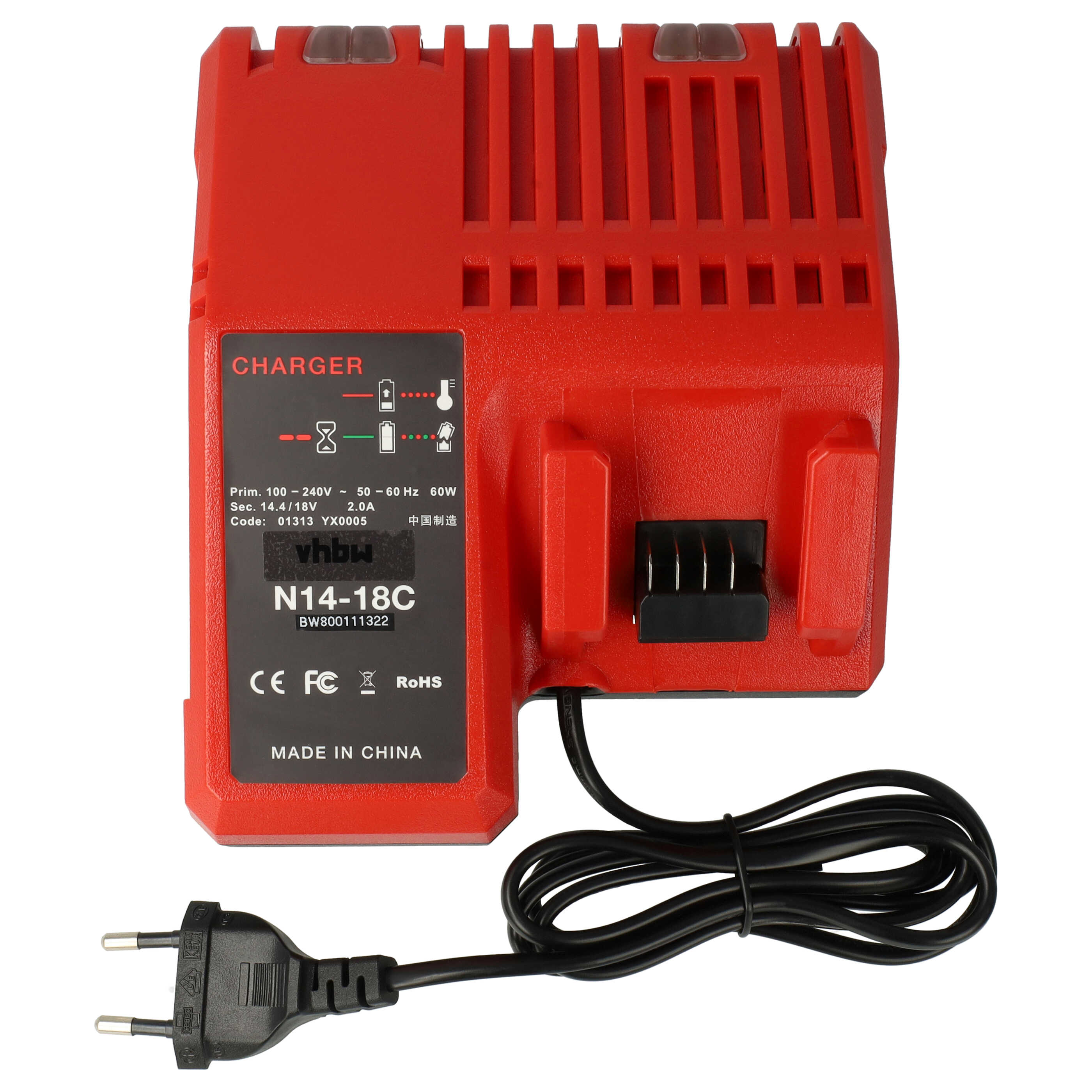 Charger replaces Milwaukee M18, 4932352959, M14 for BTIPower Tool Batteries etc. Li-Ion 14.4 V / 18 V