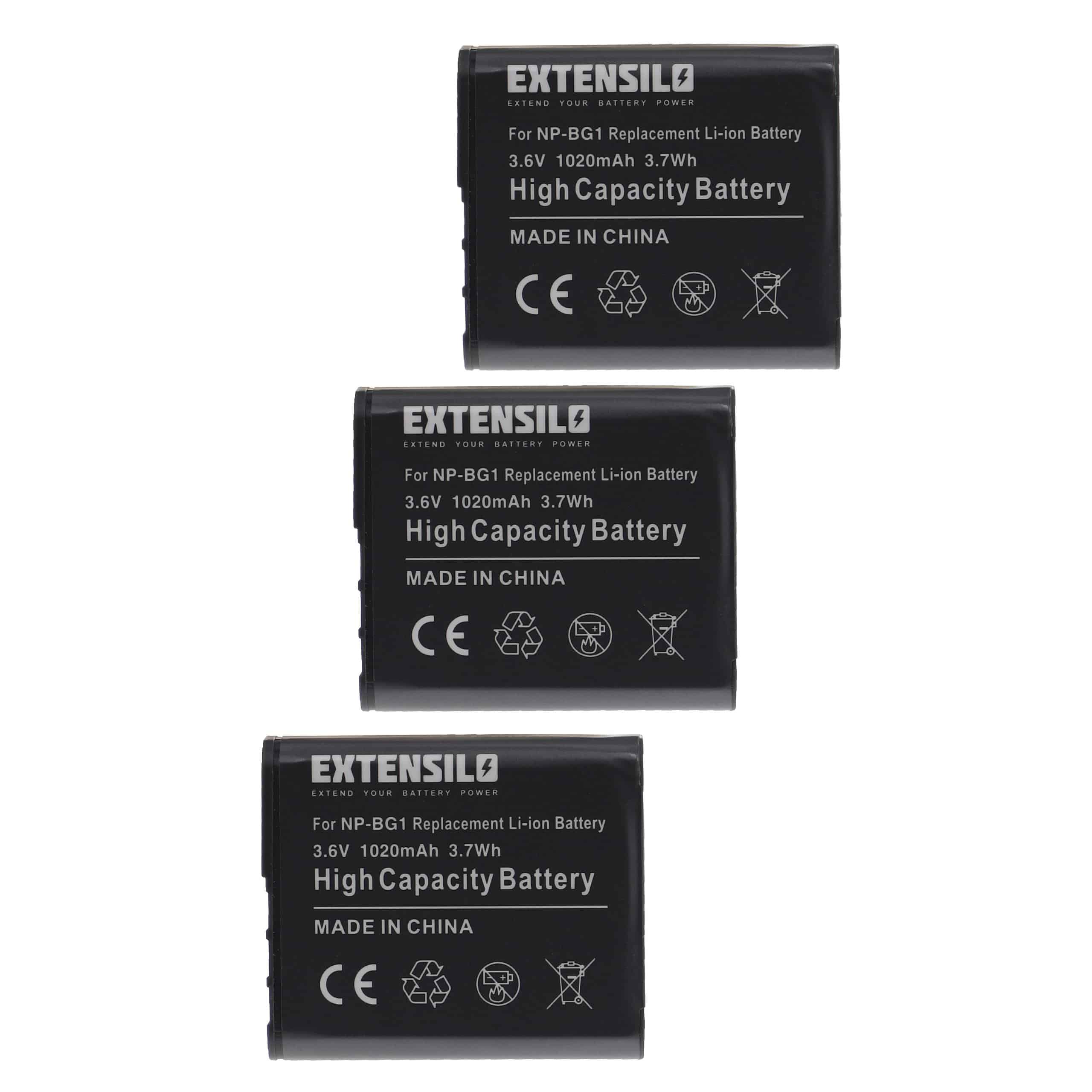 3x Battery replaces Sony NP-BG1, NP-FG1 - 1020mAh, 3.6V, Li-Ion