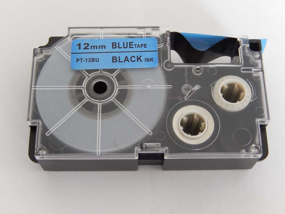 Label Tape as Replacement for Casio XR-12BU - 12 mm Black to Blue
