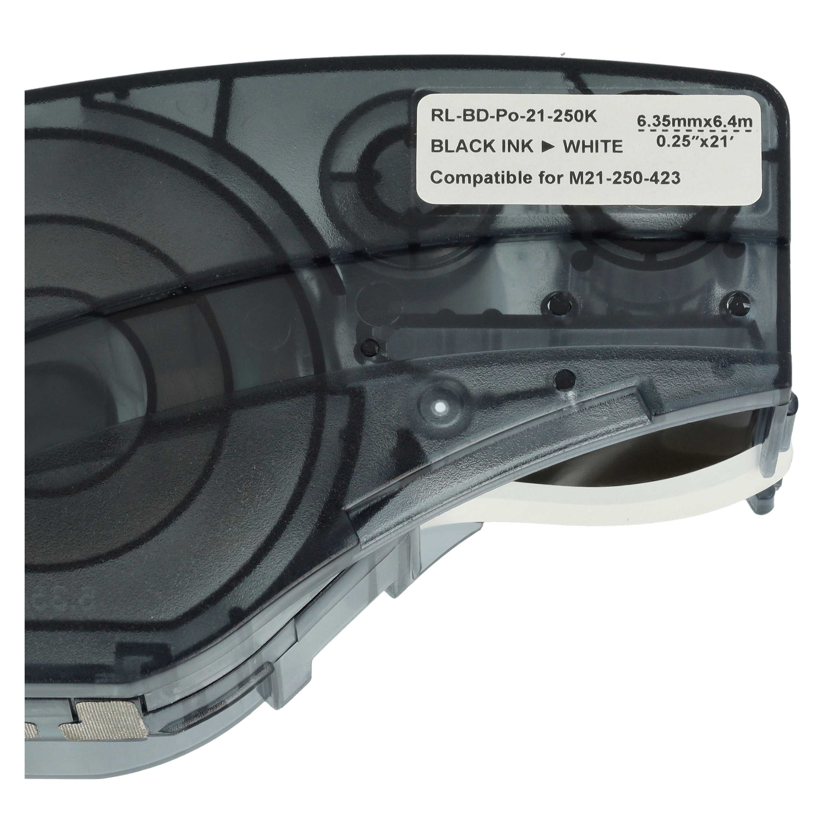 5x Label Tape as Replacement for Brady M21-250-423 - 6.35 mm Black to White, Polyester