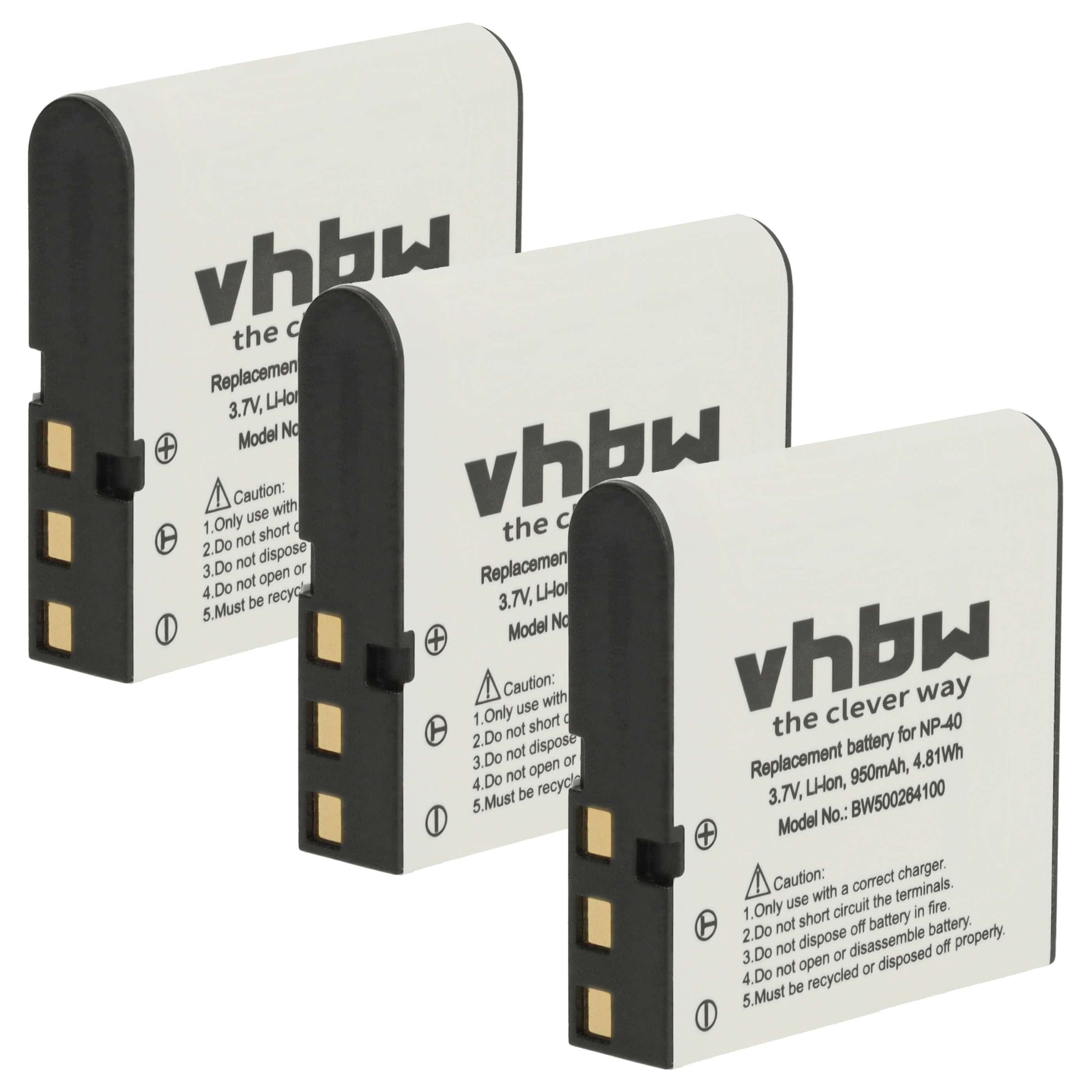 3x Battery replaces BenQ NP-40DBA, NP-40, NP-40DCA - 950mAh, 3.6V, Li-Ion