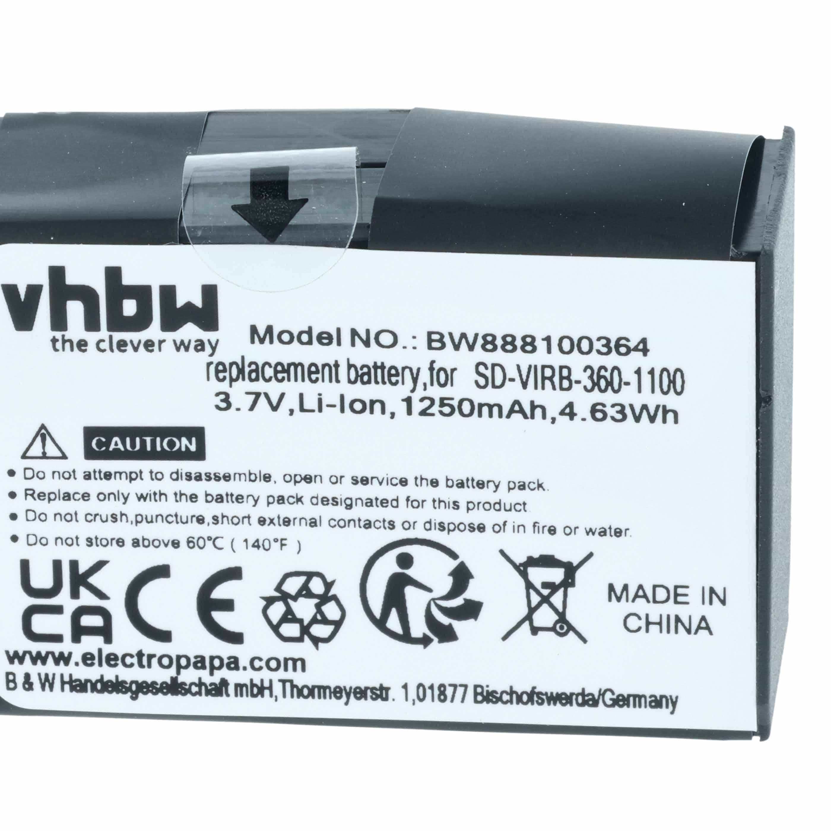 Videocamera 3x Battery replaces Garmin 010-12521-40, 360-00106-00 - 1250 mAh 3.8 V Li-Ion