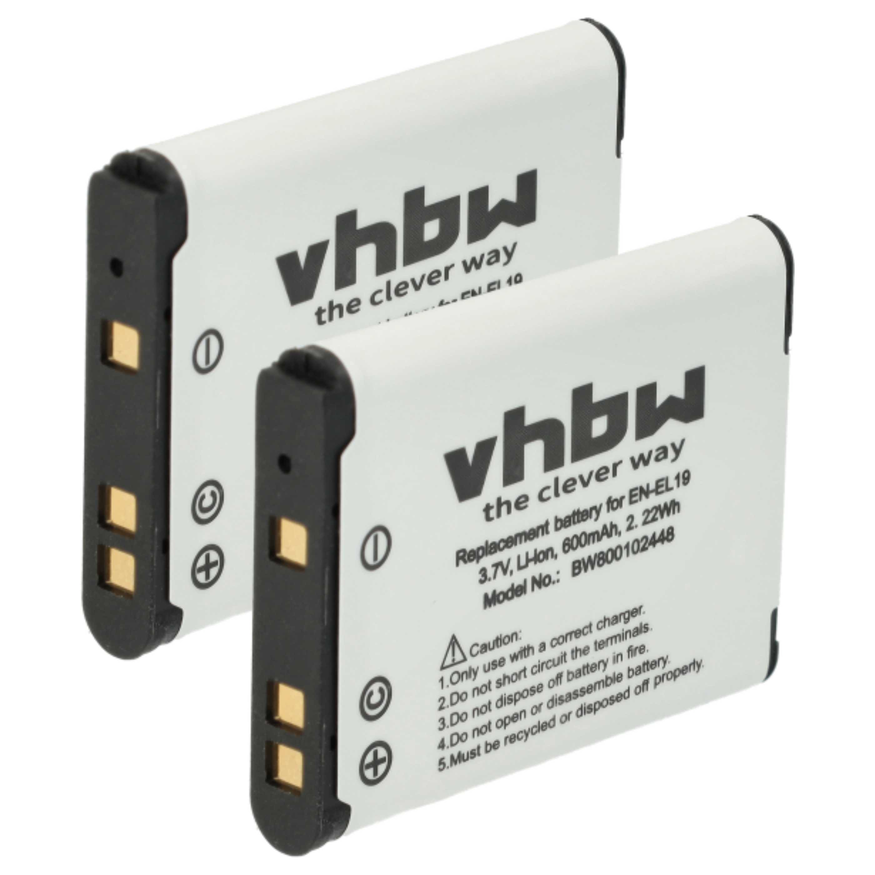 2x Battery Replacement for Nikon EN-EL19 - 600mAh, 3.7V, Li-Ion