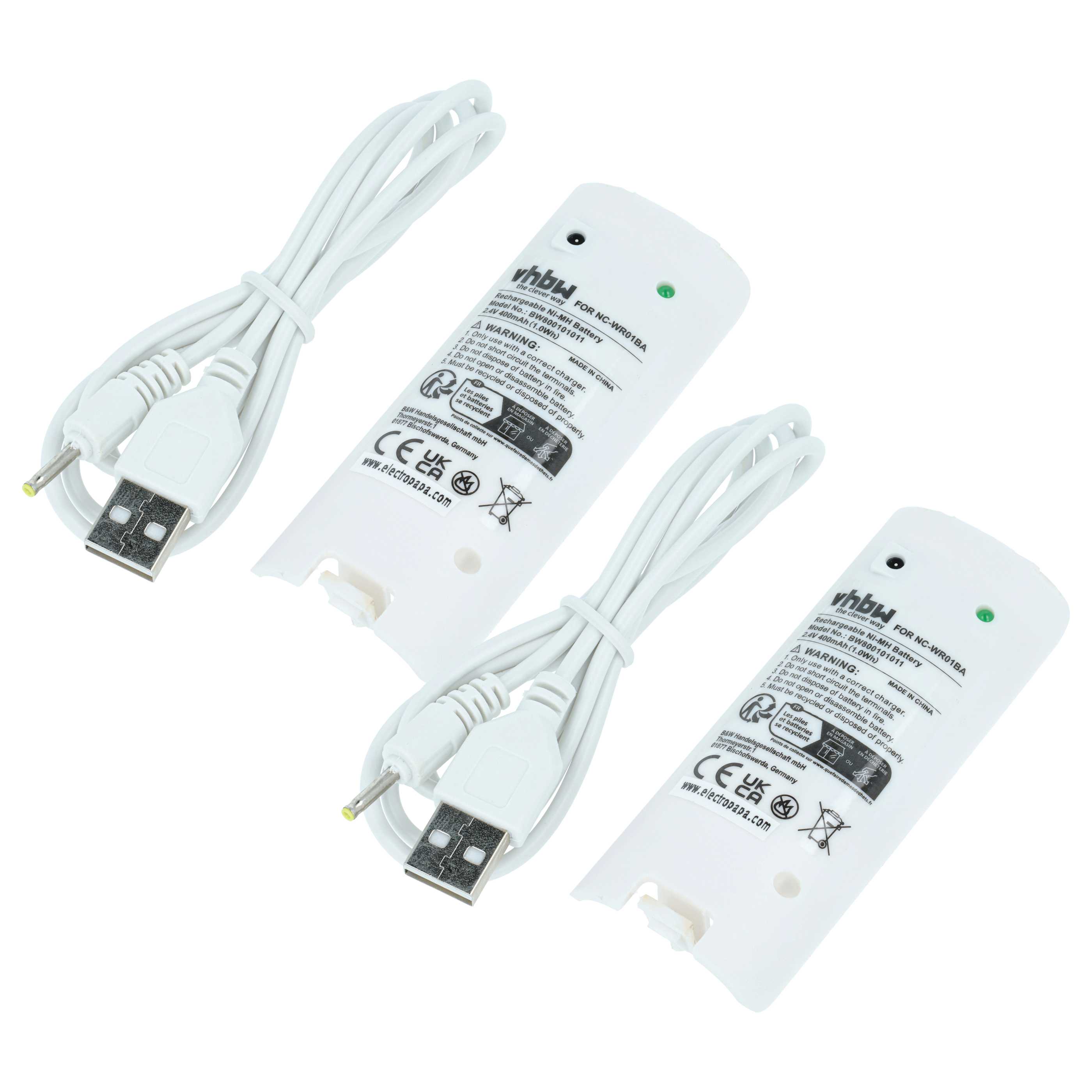 2x Batteria sostituisce Nintendo NC-WR01BA per gamepad - 400mAh 2,4V NiMH